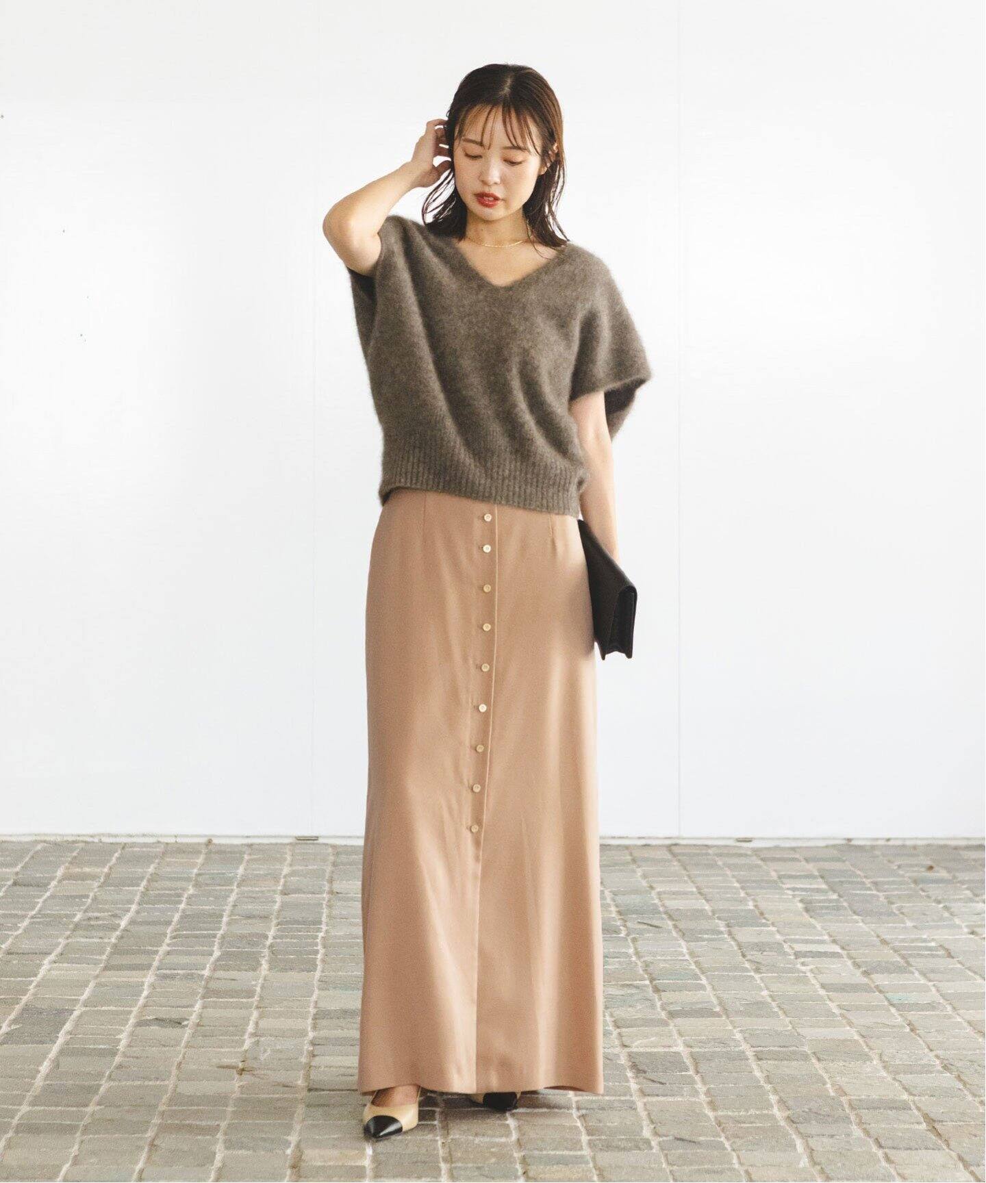 フロントボタンフィブリルスカート（ロング・マキシ丈スカート  