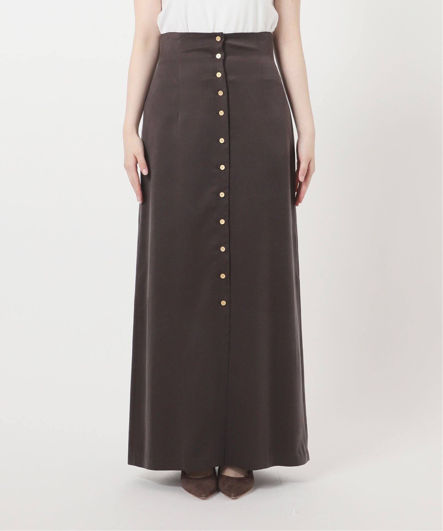フロントボタンフィブリルスカート（ロング・マキシ丈スカート  