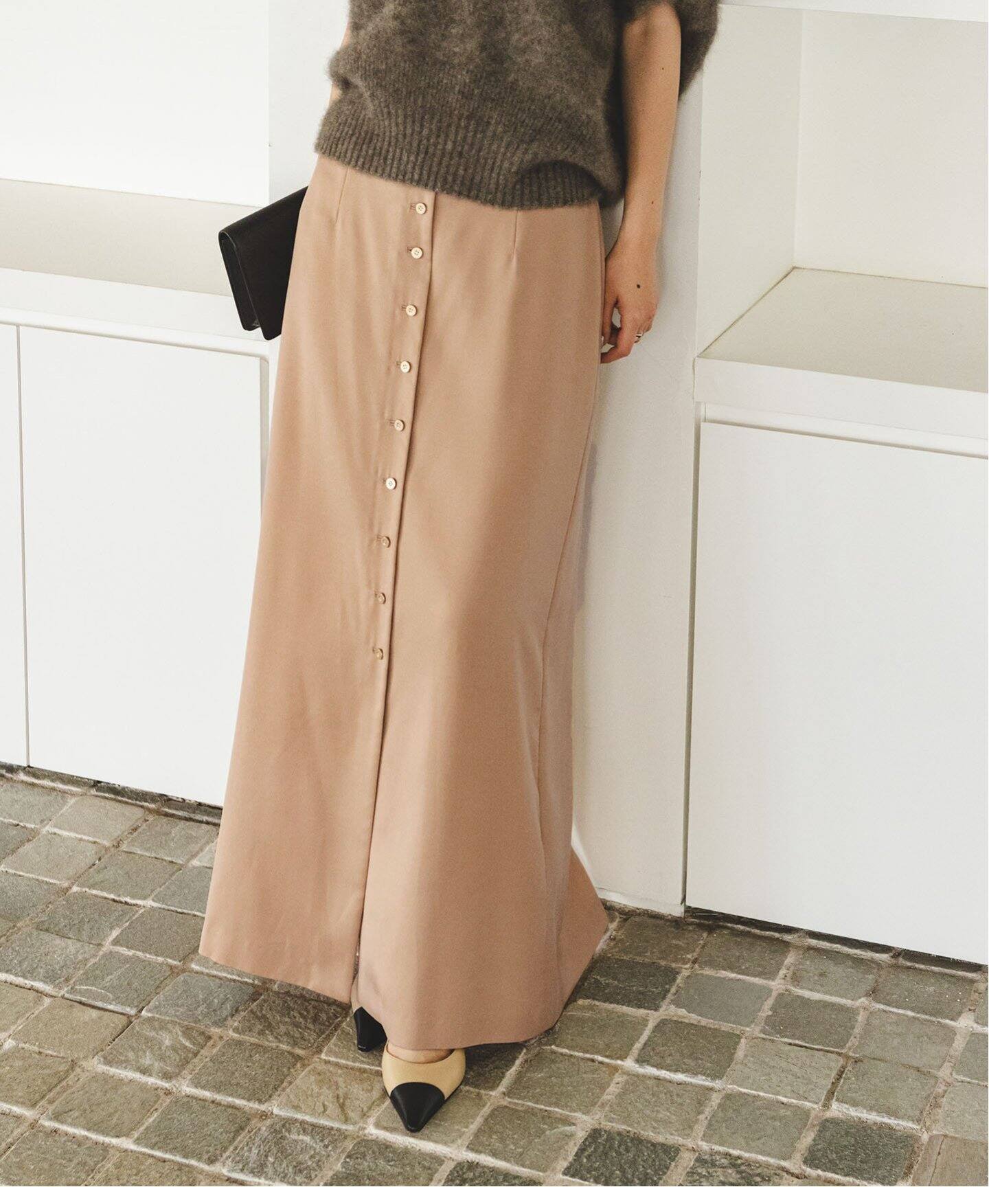 フロントボタンフィブリルスカート（ロング・マキシ丈スカート  