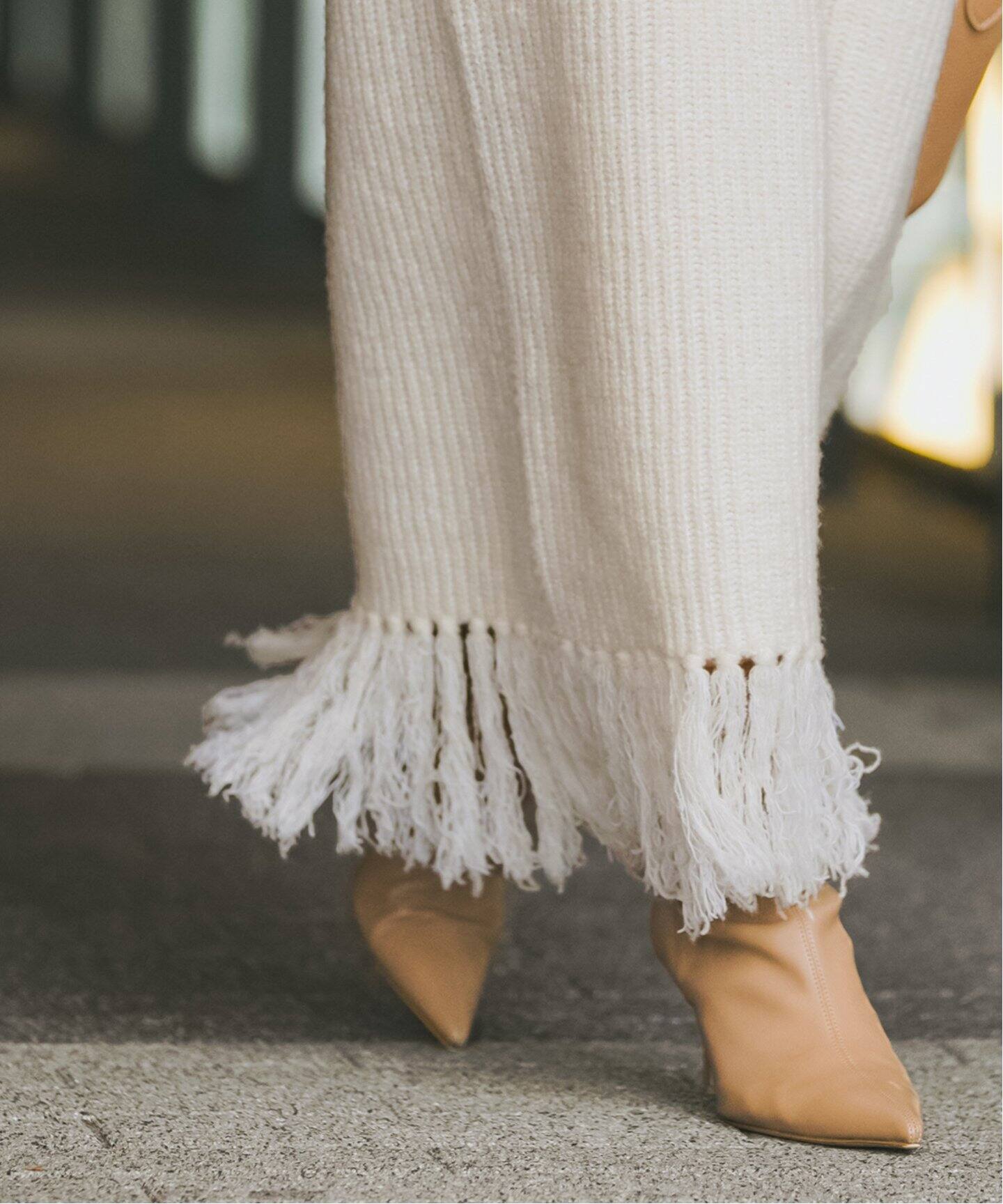 mini boucle 片畦フリンジスカート（ロング・マキシ丈スカート 