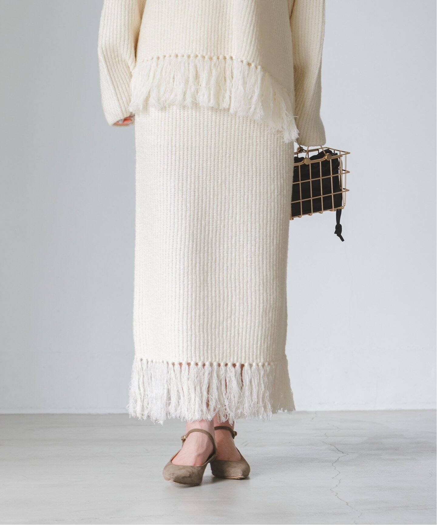 mini boucle 片畦フリンジスカート（ロング・マキシ丈スカート 