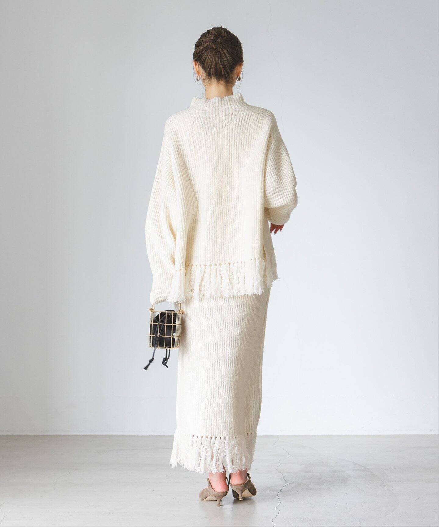 mini boucle 片畦フリンジスカート（ロング・マキシ丈スカート