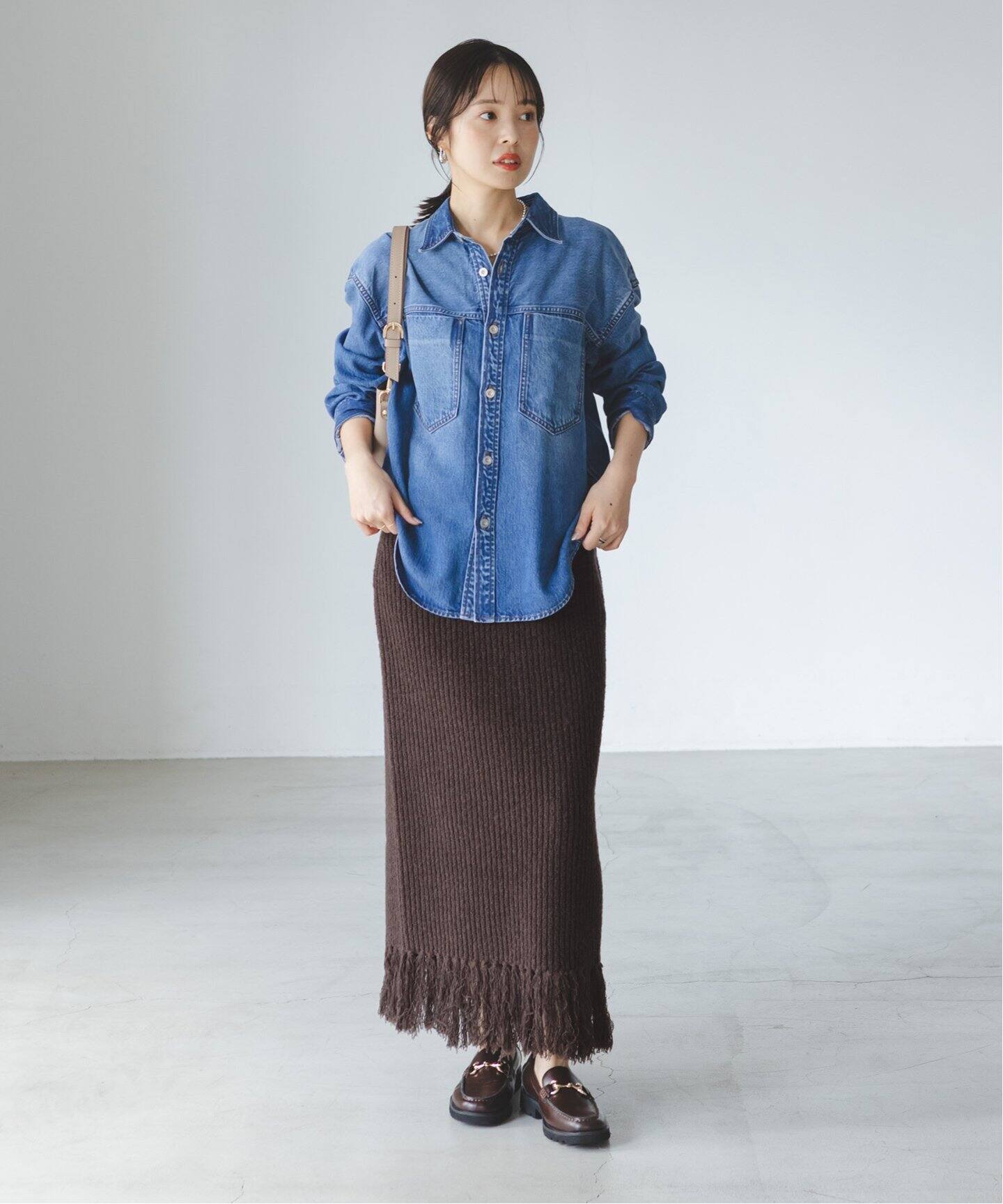 mini boucle 片畦フリンジスカート（ロング・マキシ丈スカート 