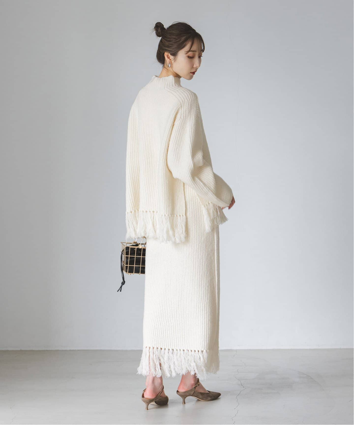 mini boucle 片畦フリンジスカート（ロング・マキシ丈スカート