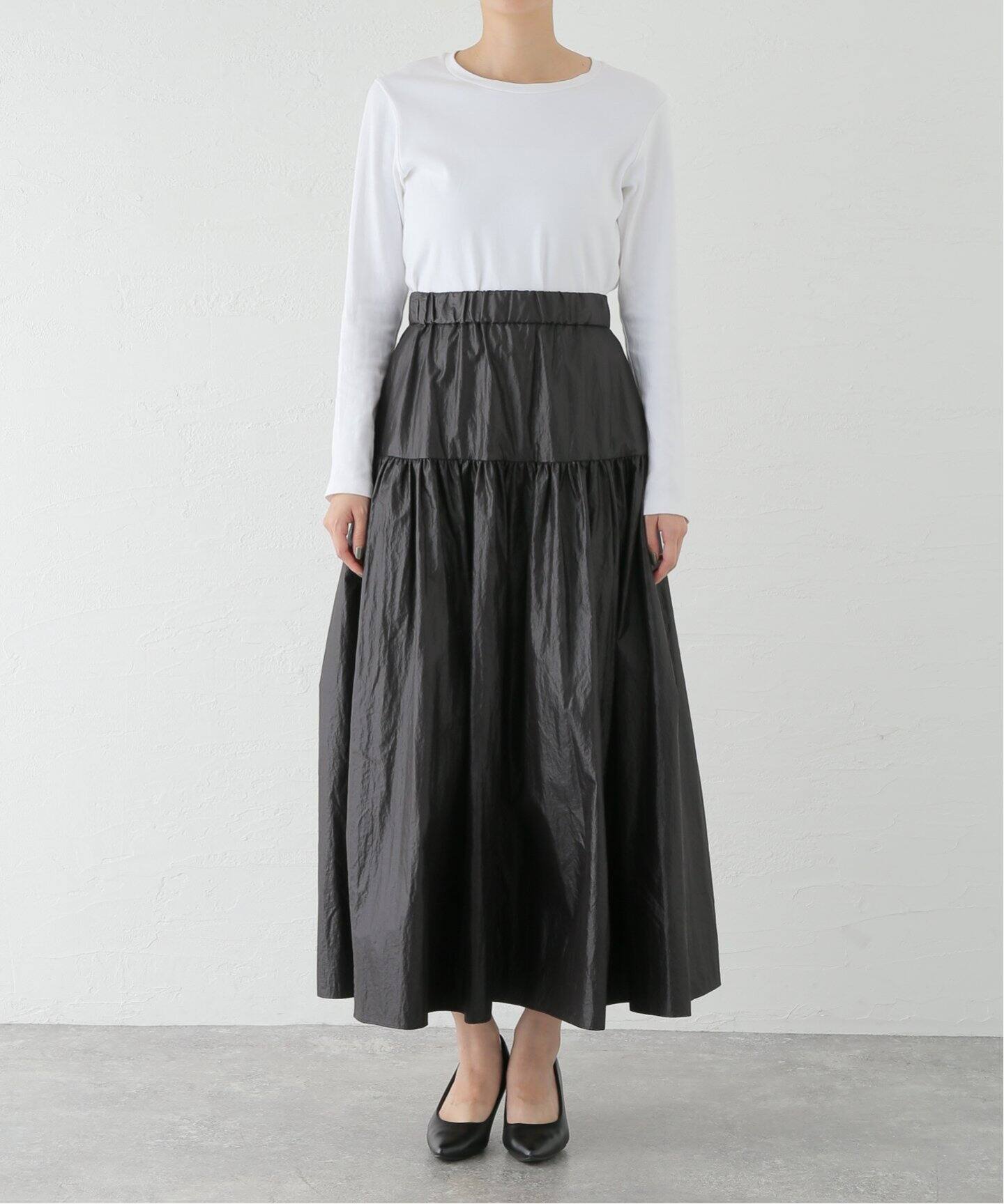 コーティングティアードスカート（ロング・マキシ丈スカート  