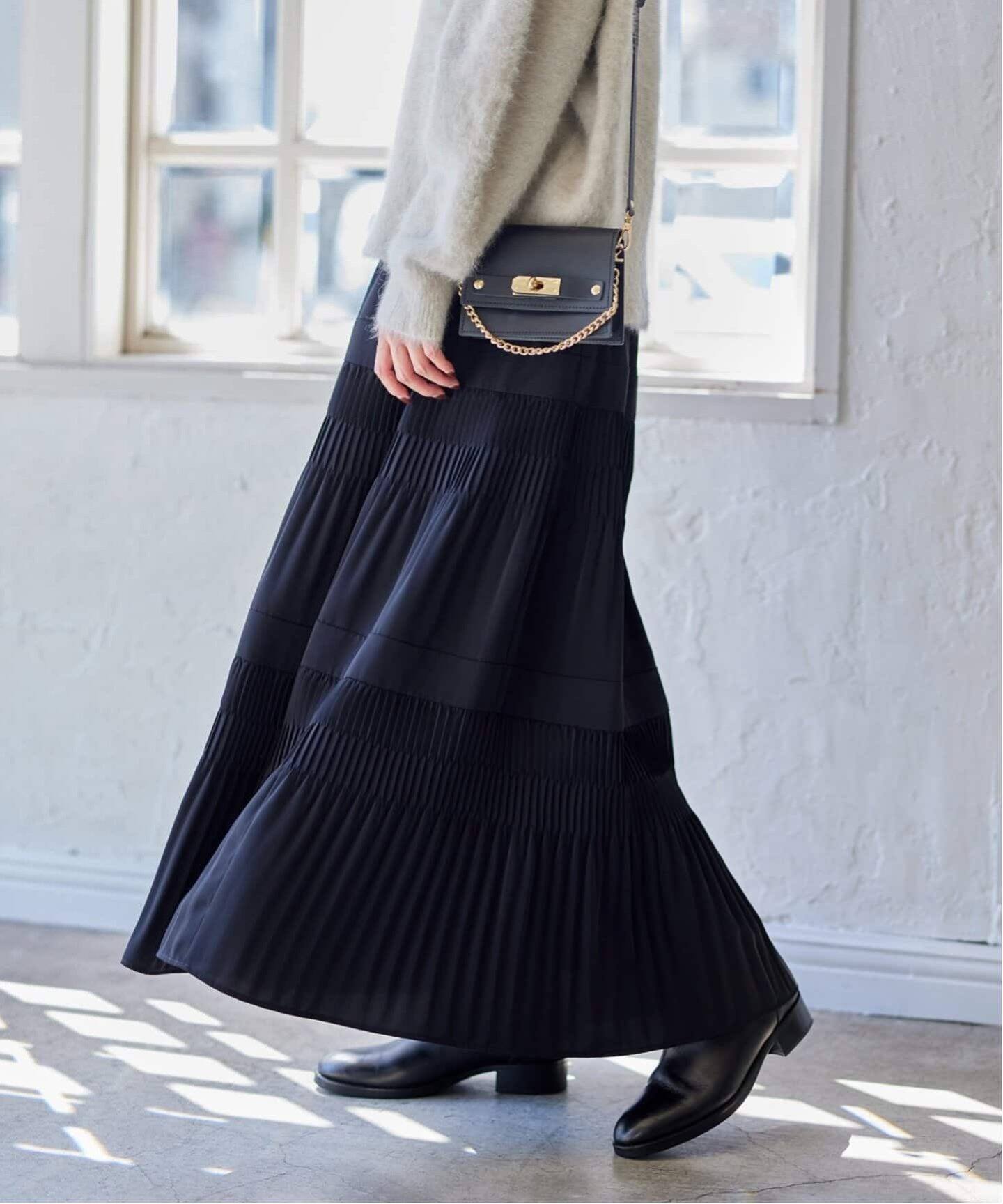 追加予約》ミニプリーツティアードスカート（ロング・マキシ丈スカート  