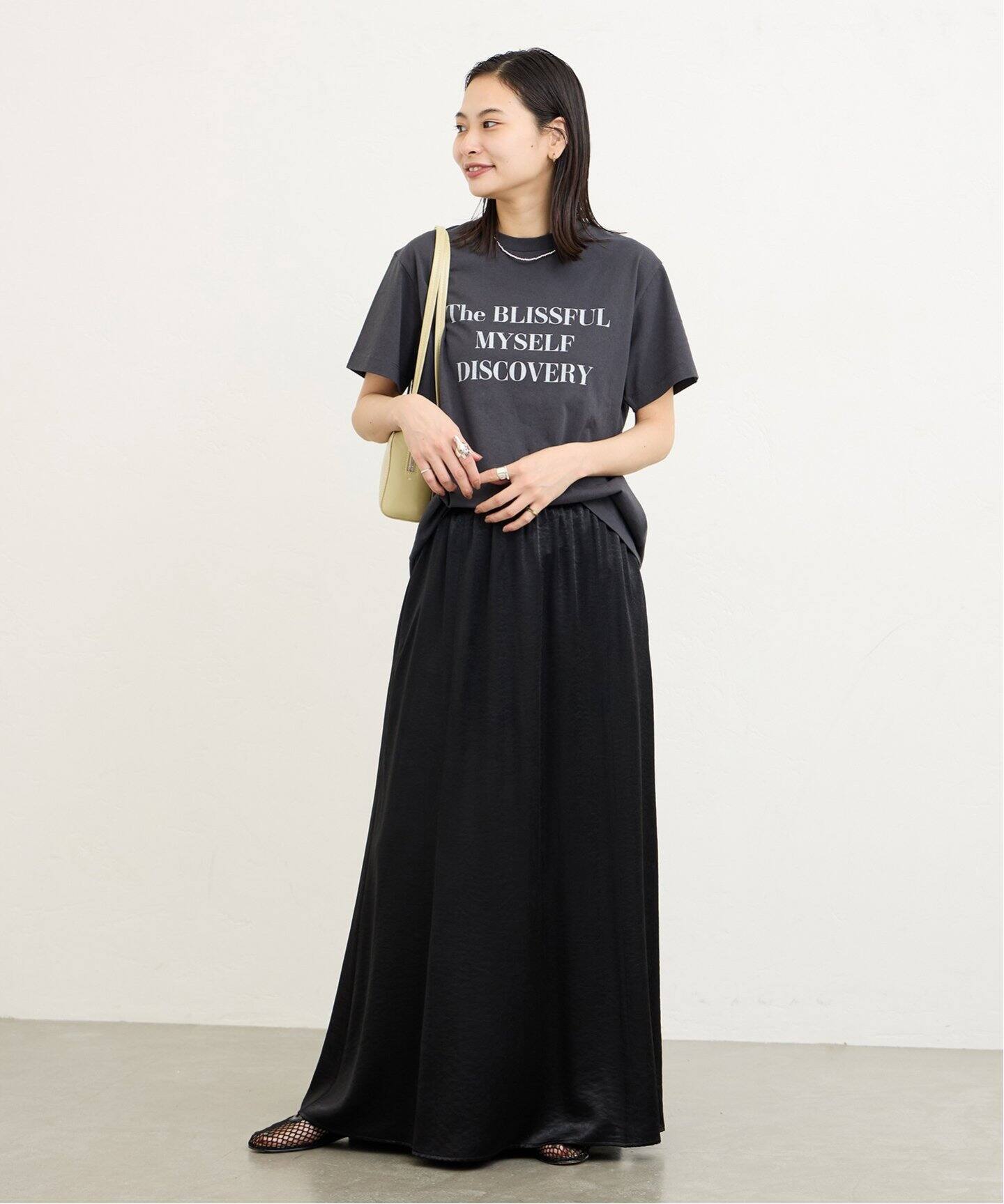 Wisヴィンテージサテンスカート/トップスセット 黒 （フェリシモ公式  