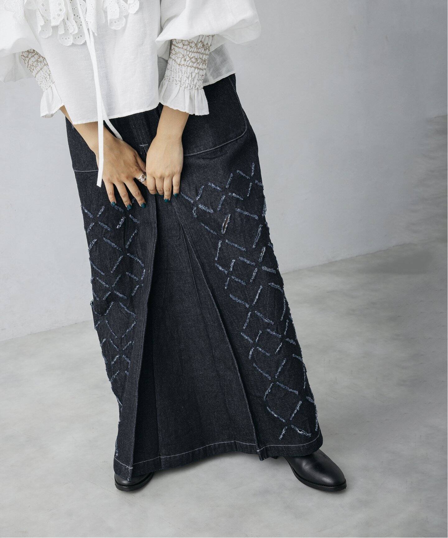 nude vintage×JOURNAL STANDARD】カッティングデニムマキシスカート  