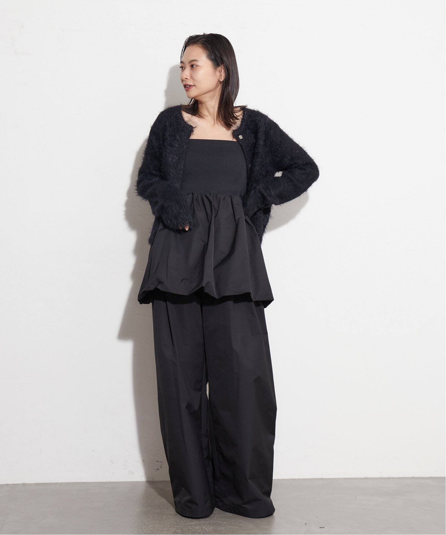 AMOMENTO / アモーメント】NYLON SHIRRING MINI SKIRT TOP AM24FWW02SK 