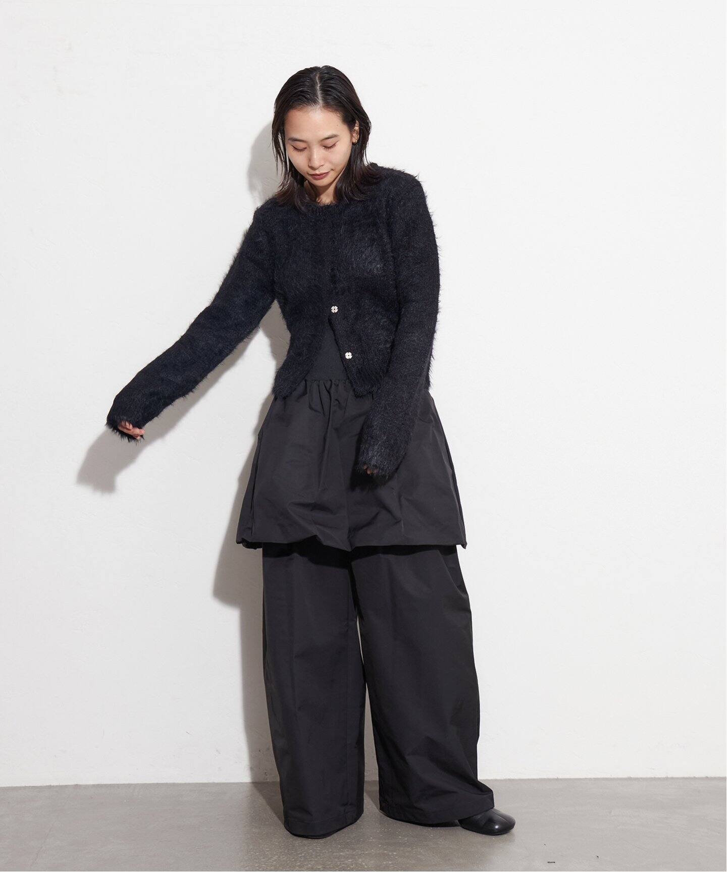 AMOMENTO / アモーメント】NYLON SHIRRING MINI SKIRT TOP AM24FWW02SK 