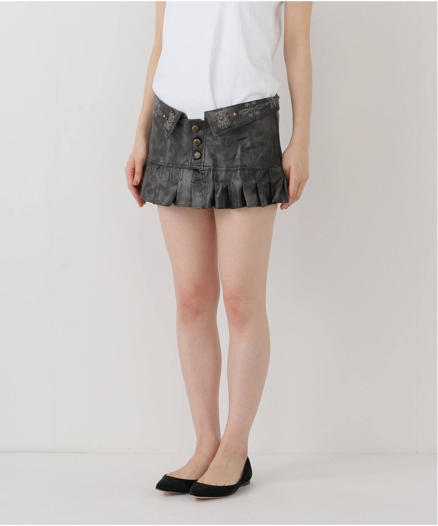 SCULPTOR/スカルプター】Western Faux Leather Micro Skir SL005316BW SCULPTOR ローライズスカート チャコール