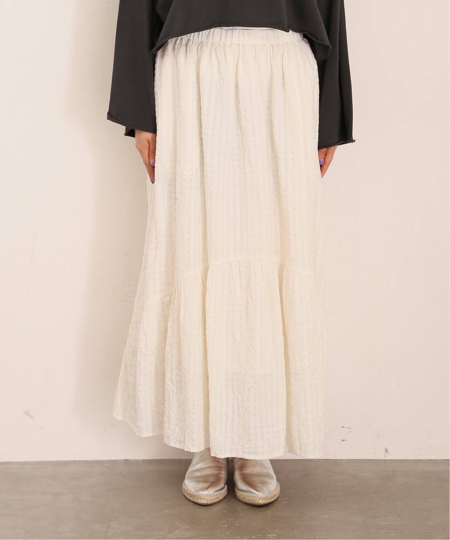 シャドーギンガム プレーリースカート（ロング・マキシ丈スカート  