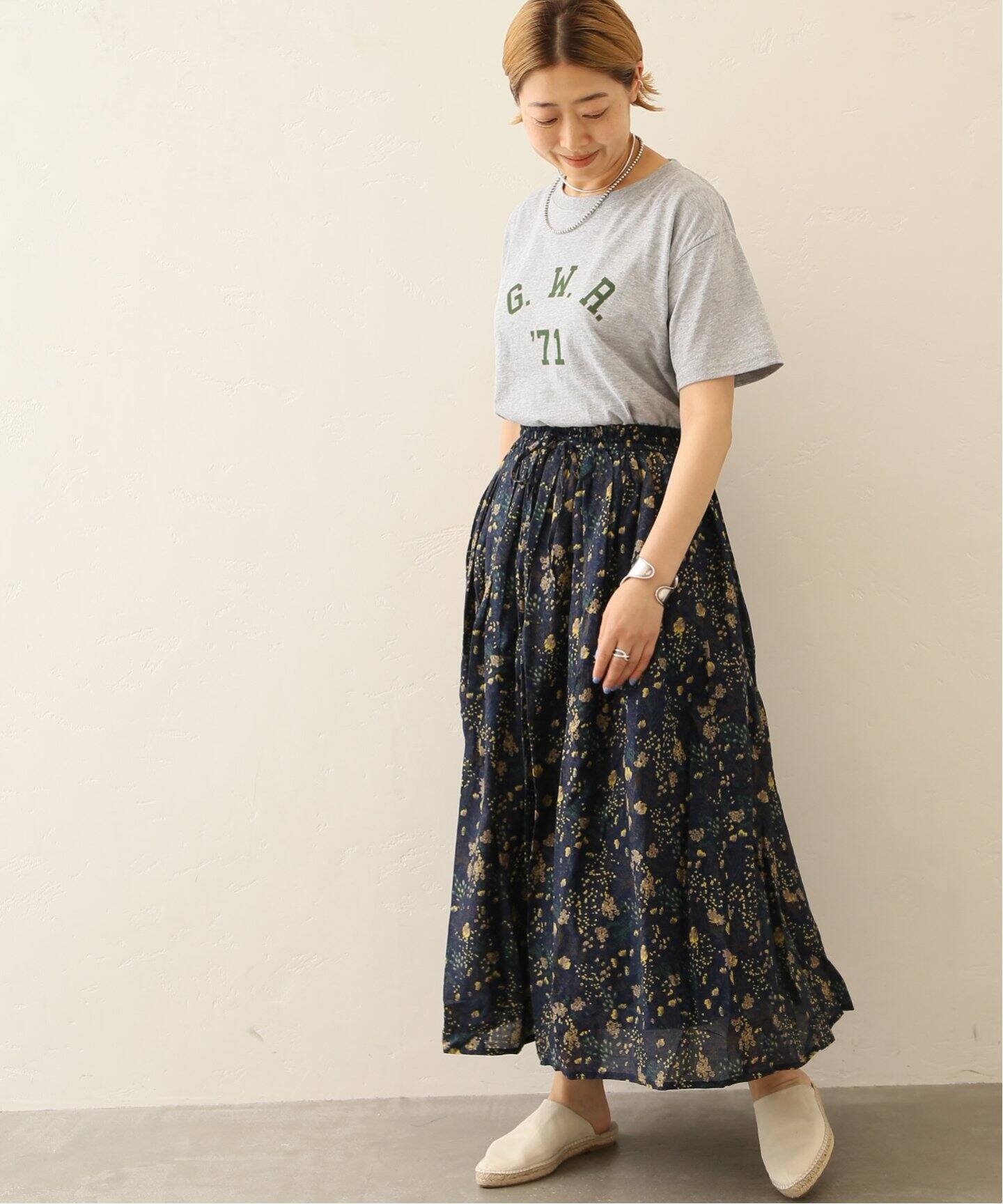 SOIL/ソイル】 FLOWER PRINT GATHERED SKIRT（ロング・マキシ丈  