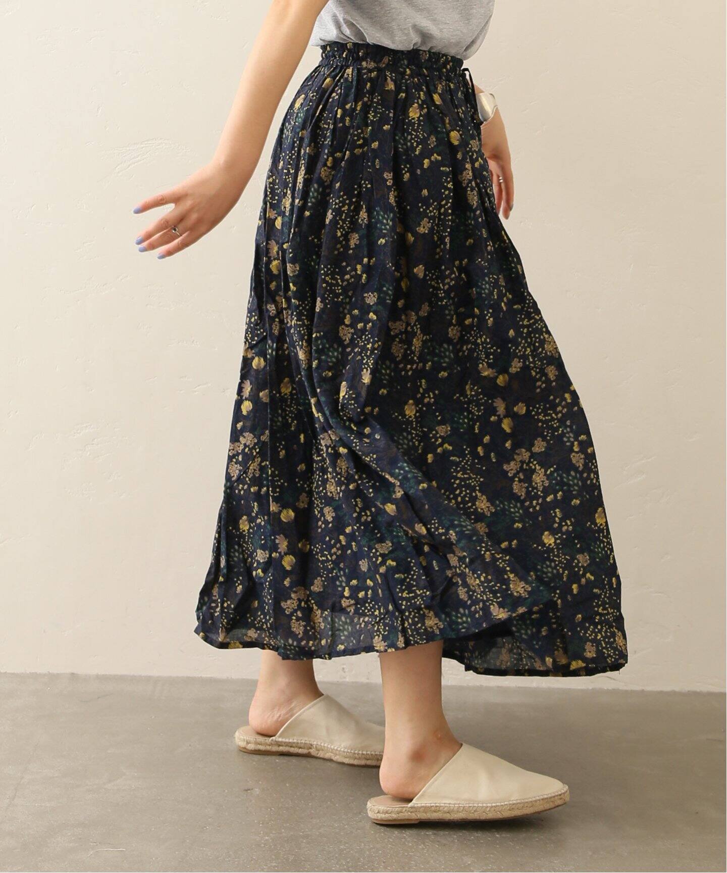 SOIL/ソイル】 FLOWER PRINT GATHERED SKIRT（ロング・マキシ丈  