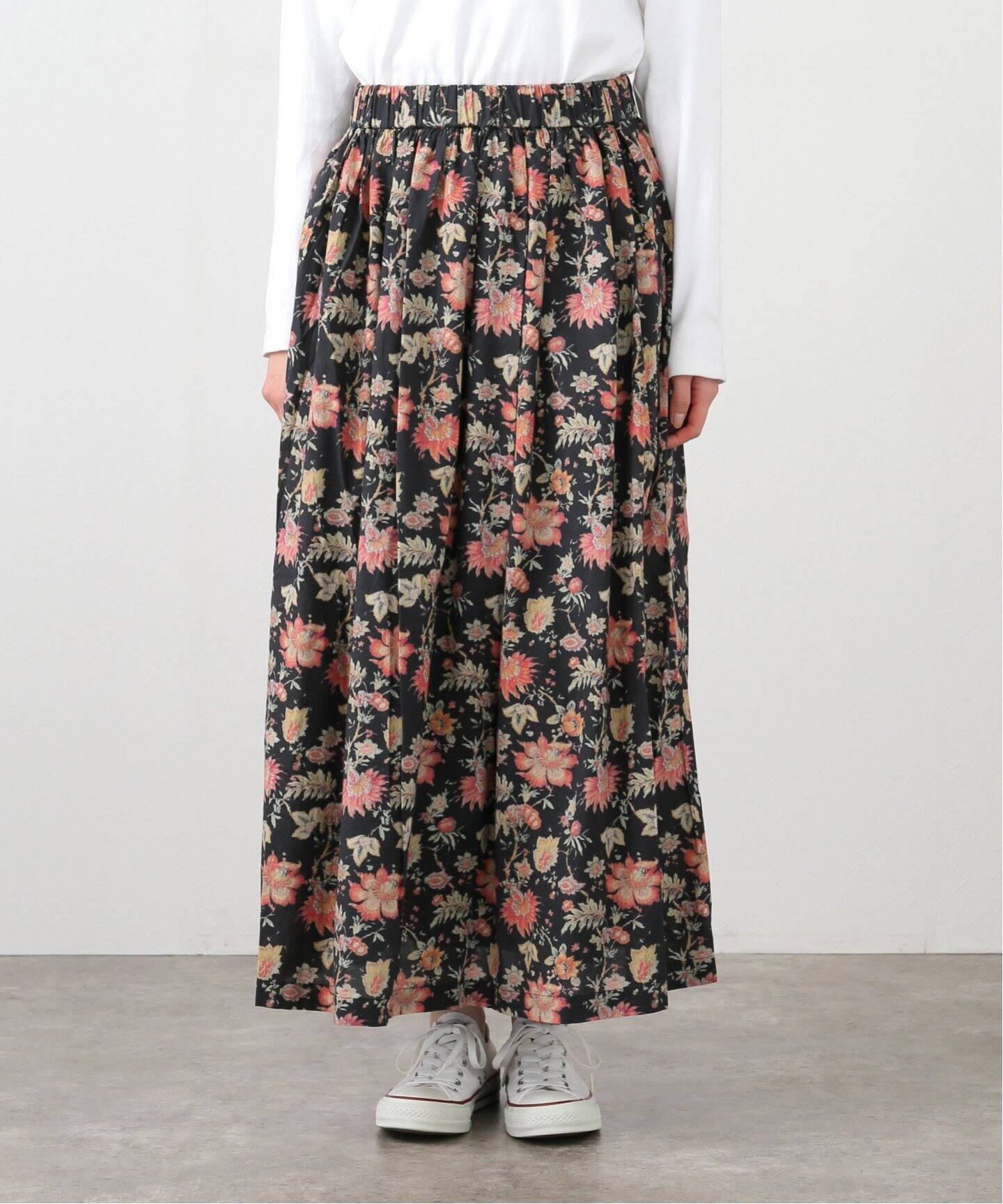 SOIL/ソイル】 FLOWER PRINT GATHERED SKIRT（ロング・マキシ丈 