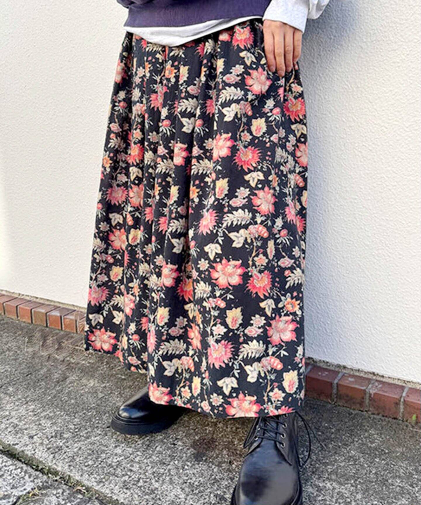 SOIL/ソイル】 FLOWER PRINT GATHERED SKIRT（ロング・マキシ丈 