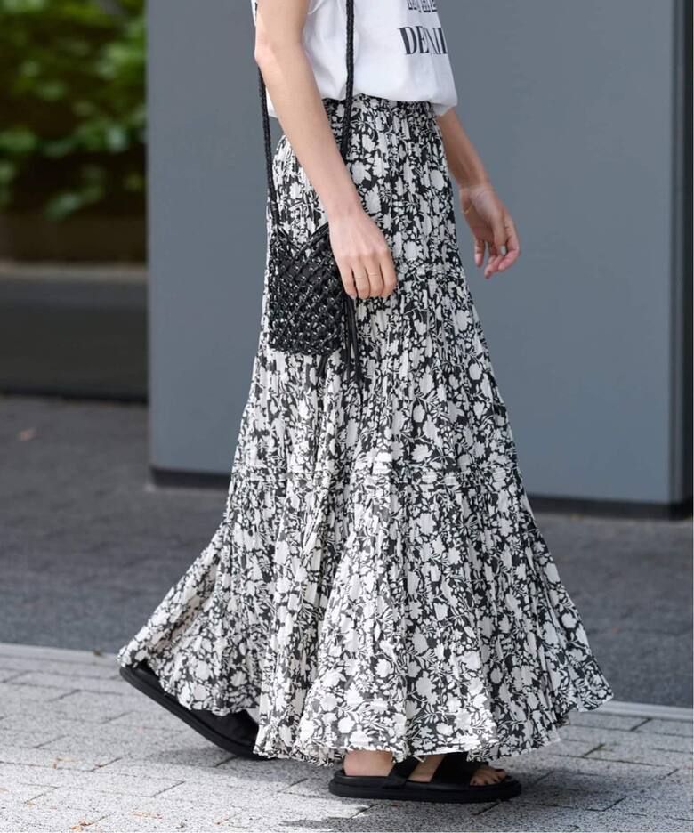 追加4》コットンボイルクリンクルティアードスカート（柄）（ロング  