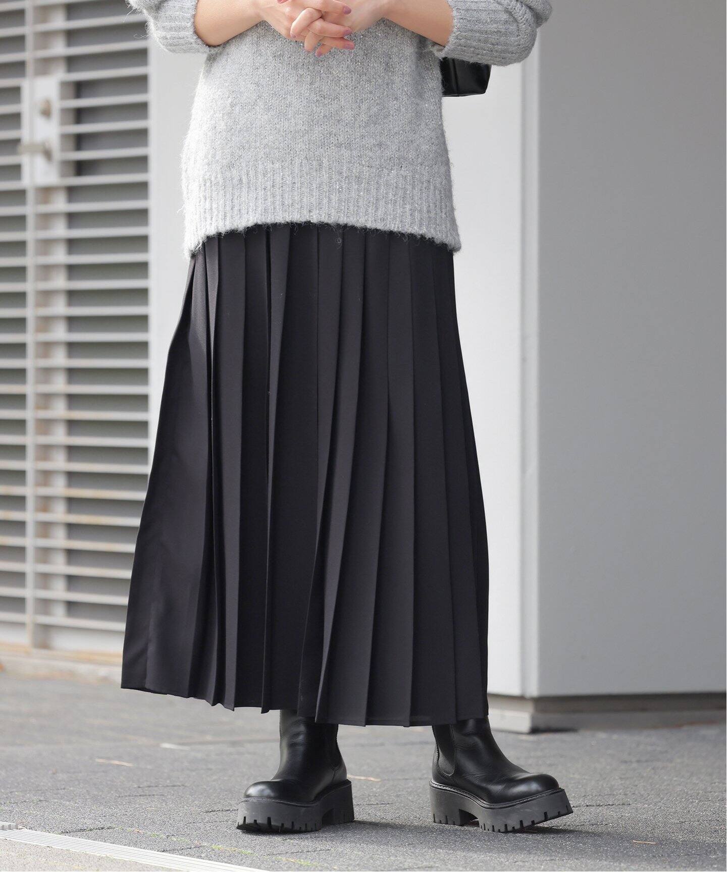 ジョーゼットプリーツイージースカート（ロング・マキシ丈スカート  