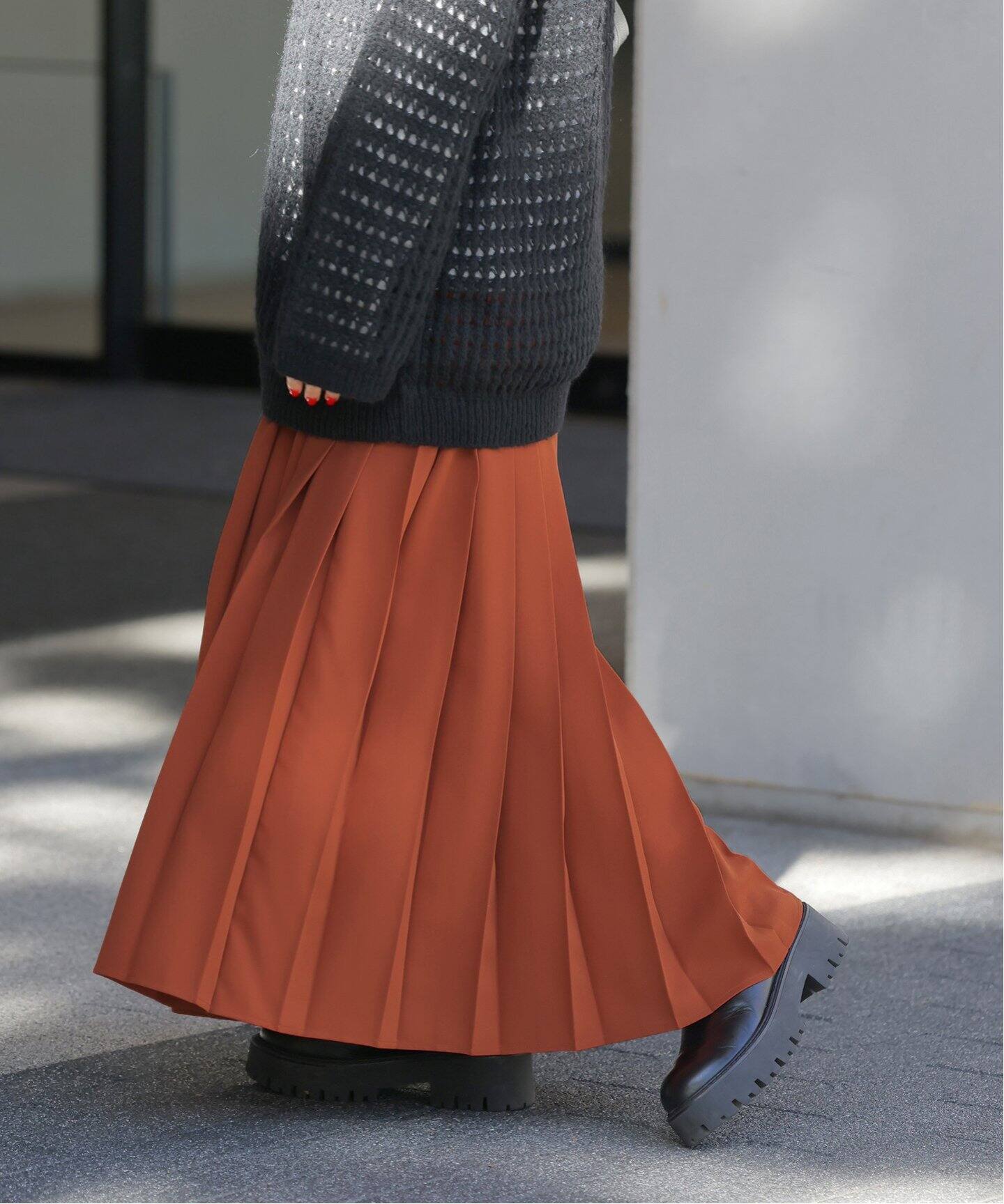 ジョーゼットプリーツイージースカート（ロング・マキシ丈スカート  