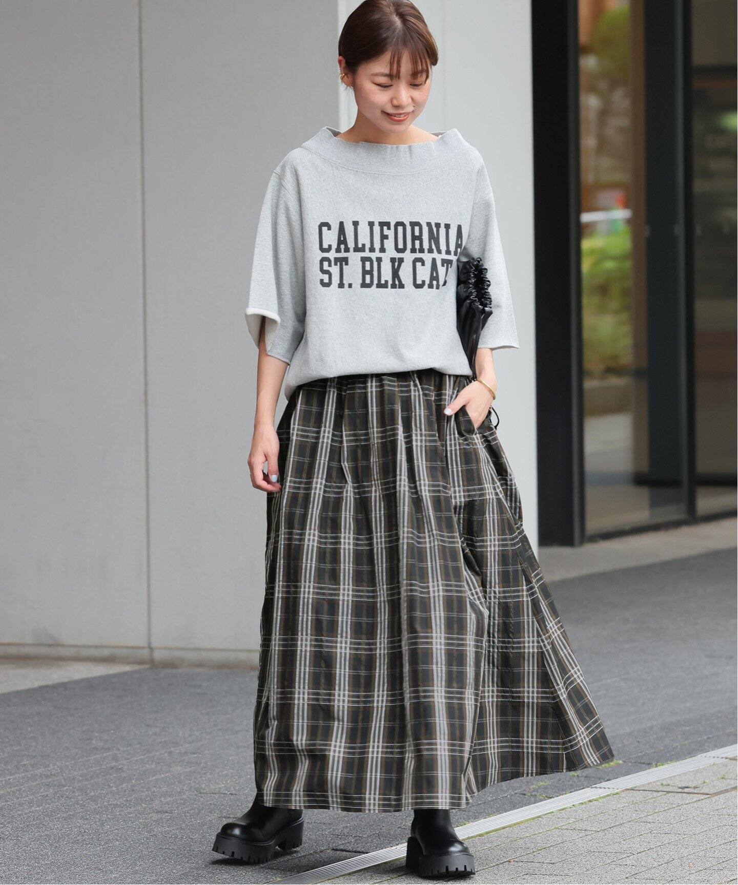 ウォッシャブルチェックタフタイージースカート（ロング・マキシ丈  