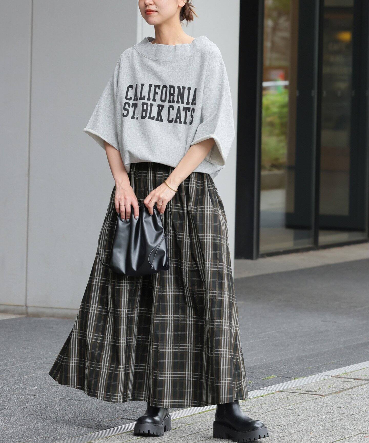 ウォッシャブルチェックタフタイージースカート（ロング・マキシ丈  