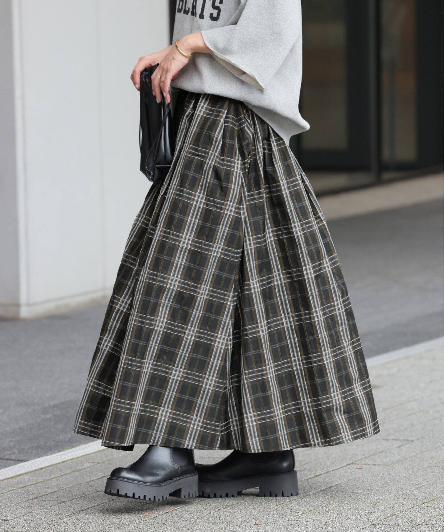 ウォッシャブルチェックタフタイージースカート（ロング・マキシ丈  