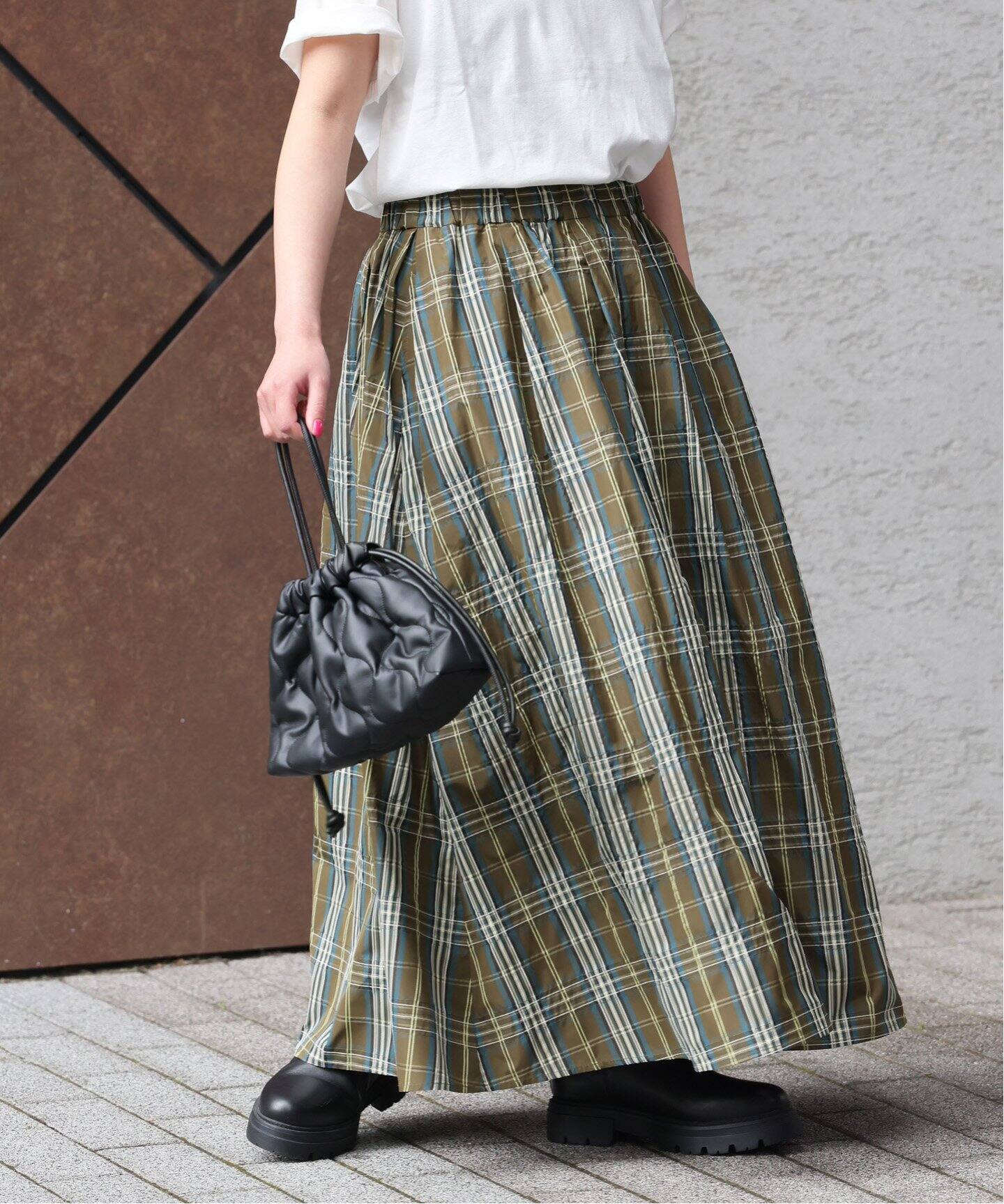 ウォッシャブルチェックタフタイージースカート（ロング・マキシ丈  