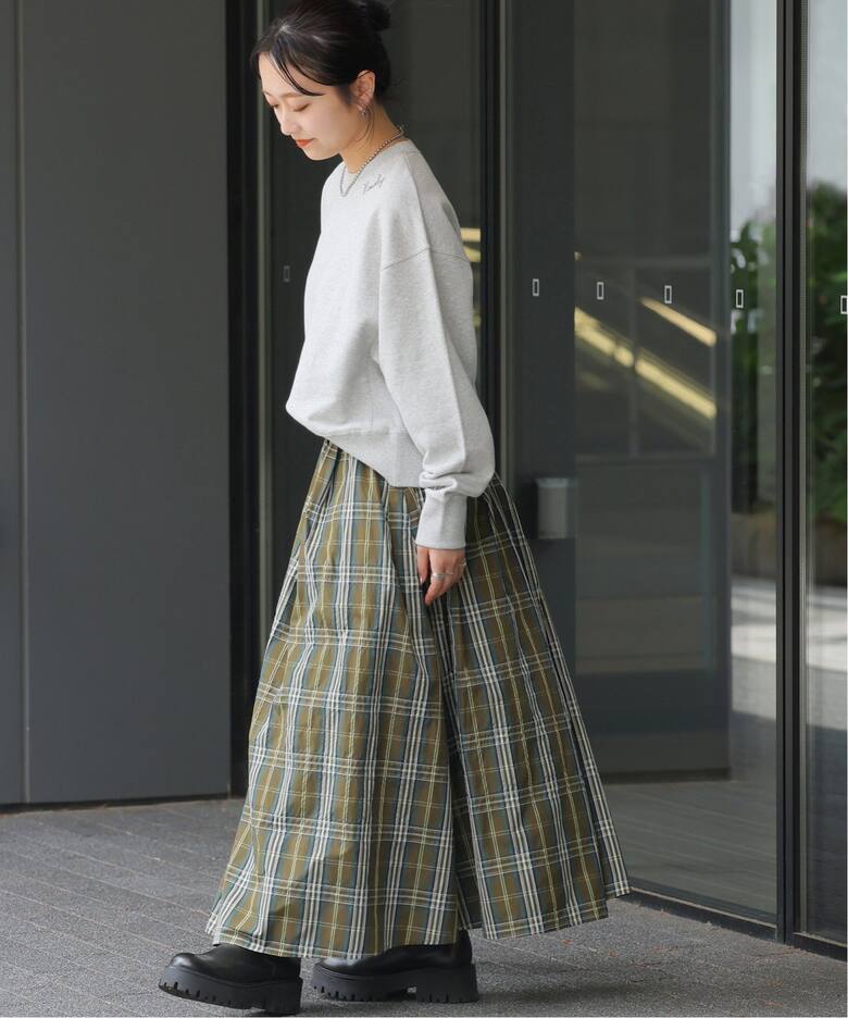 ウォッシャブルチェックタフタイージースカート（ロング・マキシ丈  