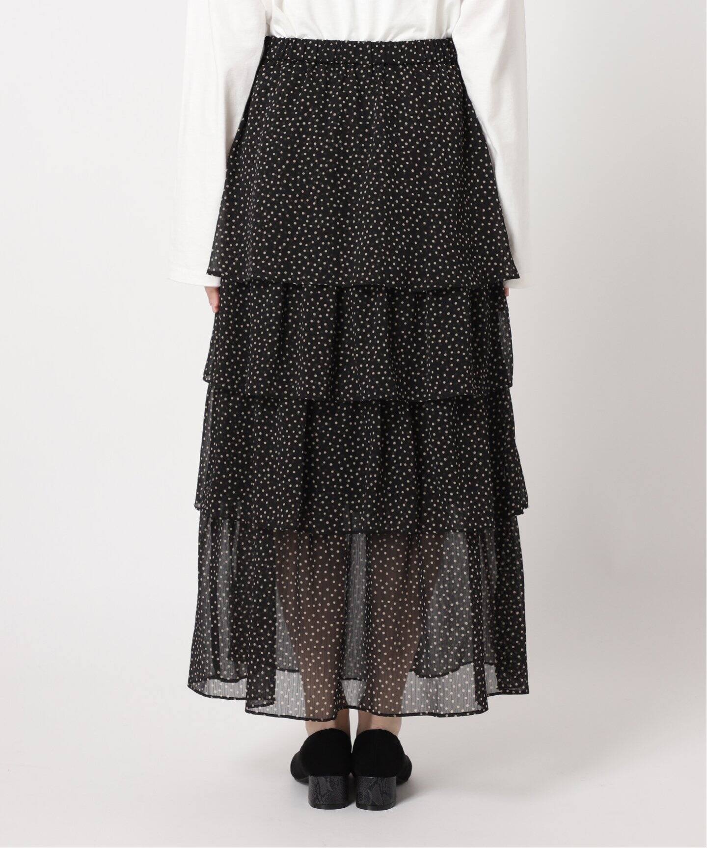 シアードットプリントティアードスカート（ロング・マキシ丈スカート  