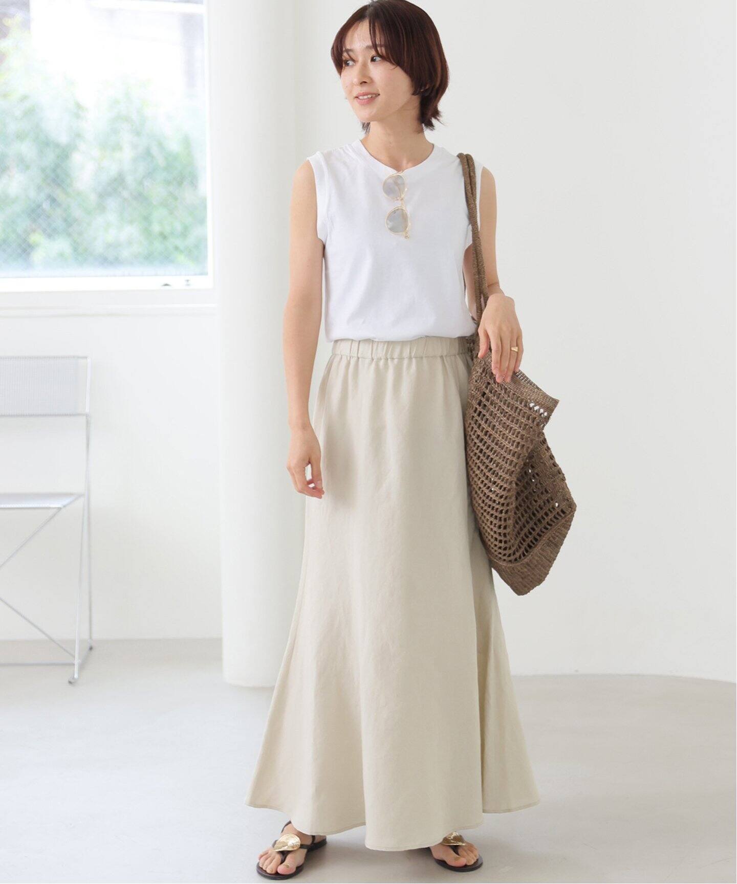 ソフトリネンMIXマーメイドスカート（ロング・マキシ丈スカート  