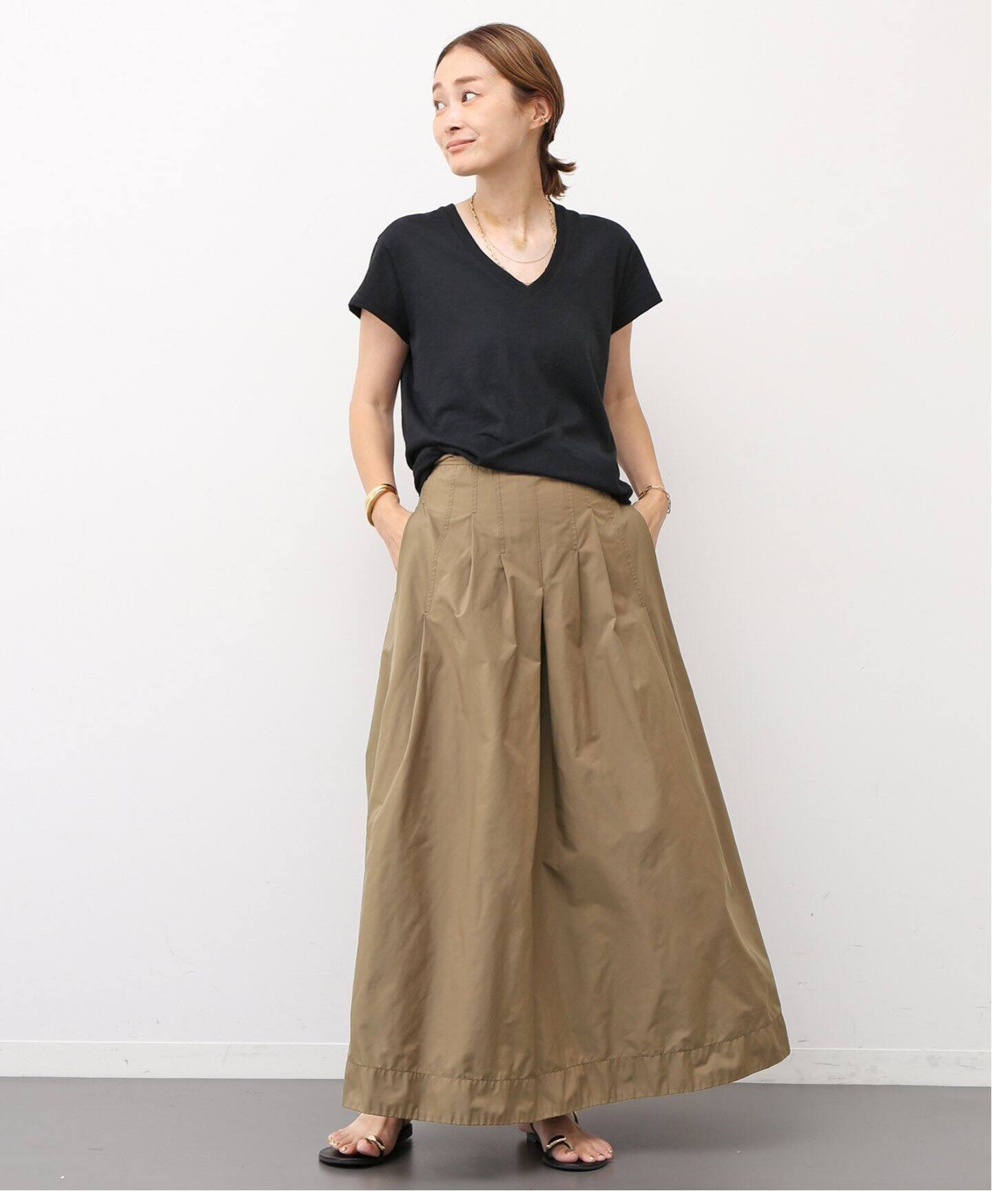 Deuxieme Classe／WASHED TUCK スカート／34／ベージュ 