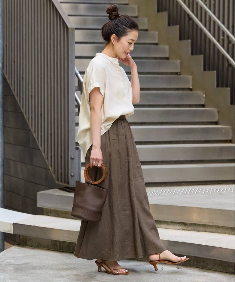 追加2》フレンチリネンギャザースカート（ロング・マキシ丈スカート 