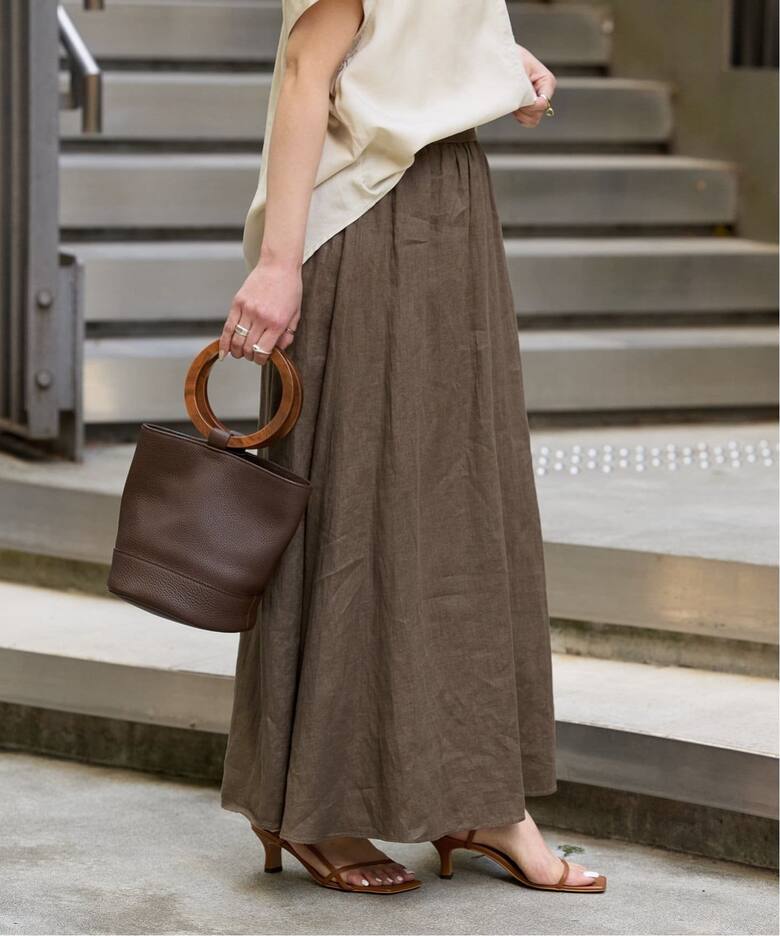 追加2》フレンチリネンギャザースカート（ロング・マキシ丈スカート  