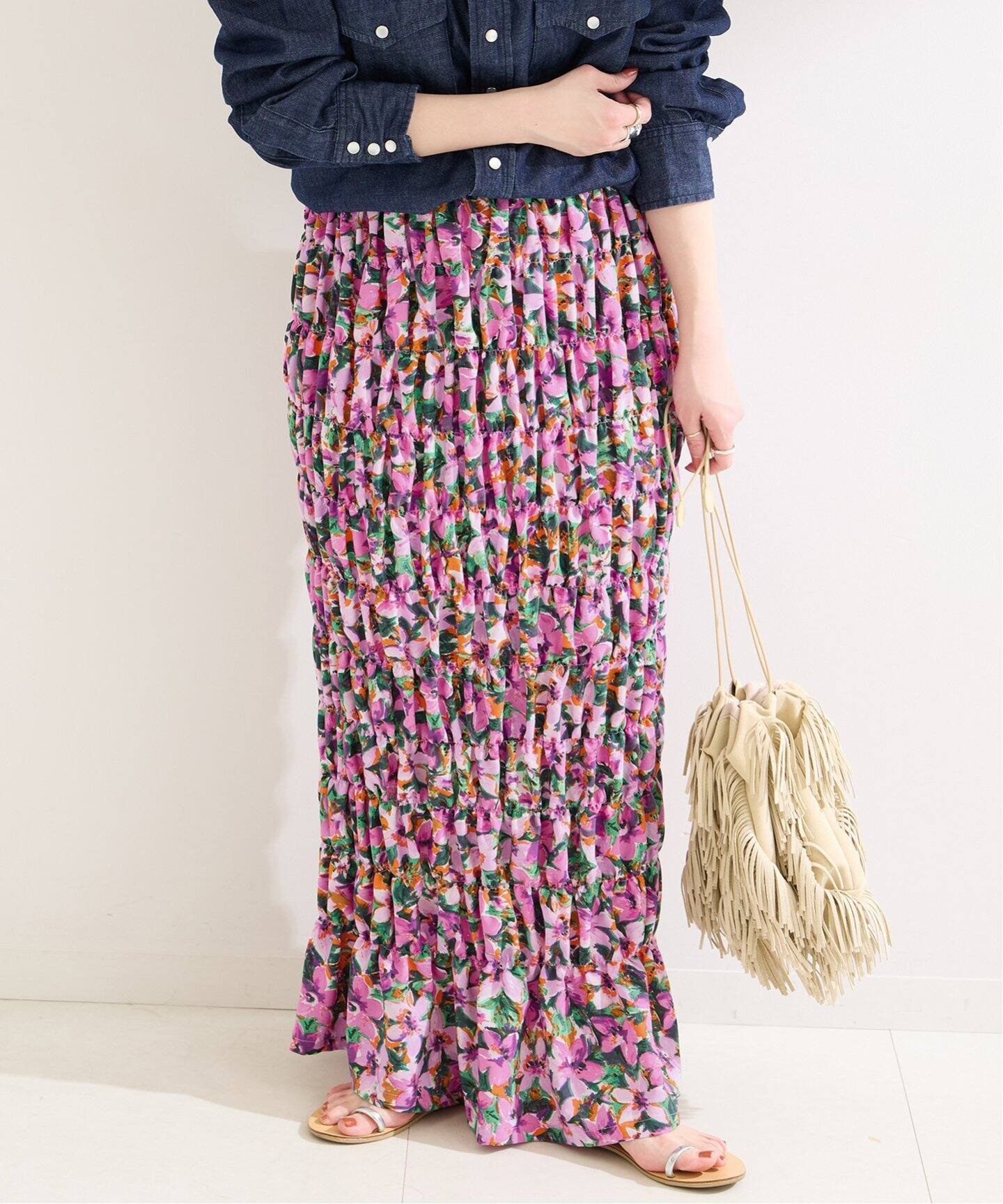 追加》【Gleamy/グリーミー】フラワープリントスカート2（ロング  