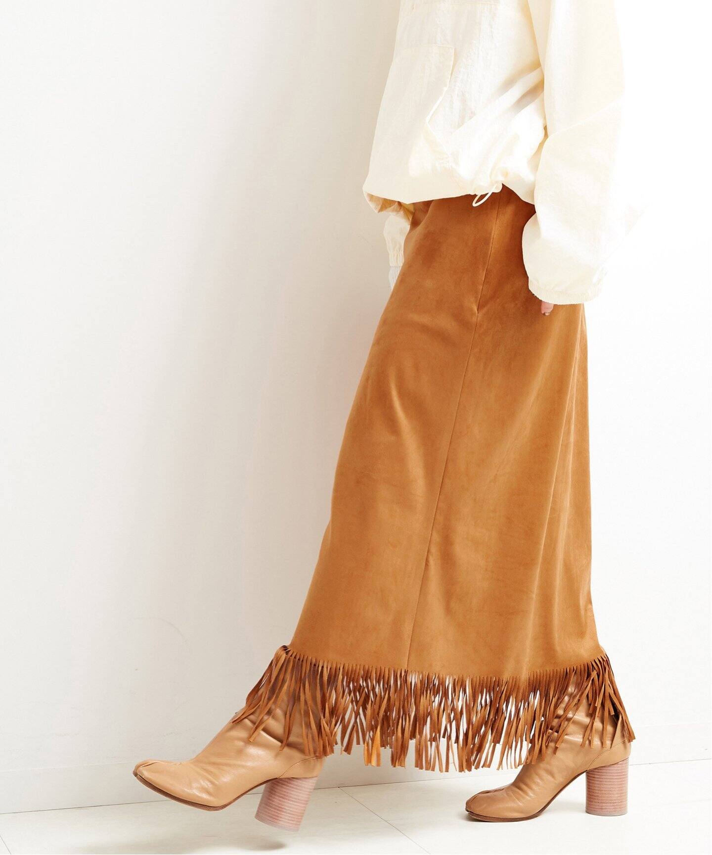 Gleamy/グリーミー フリンジフェイクスエードスカート（ロング・マキシ  