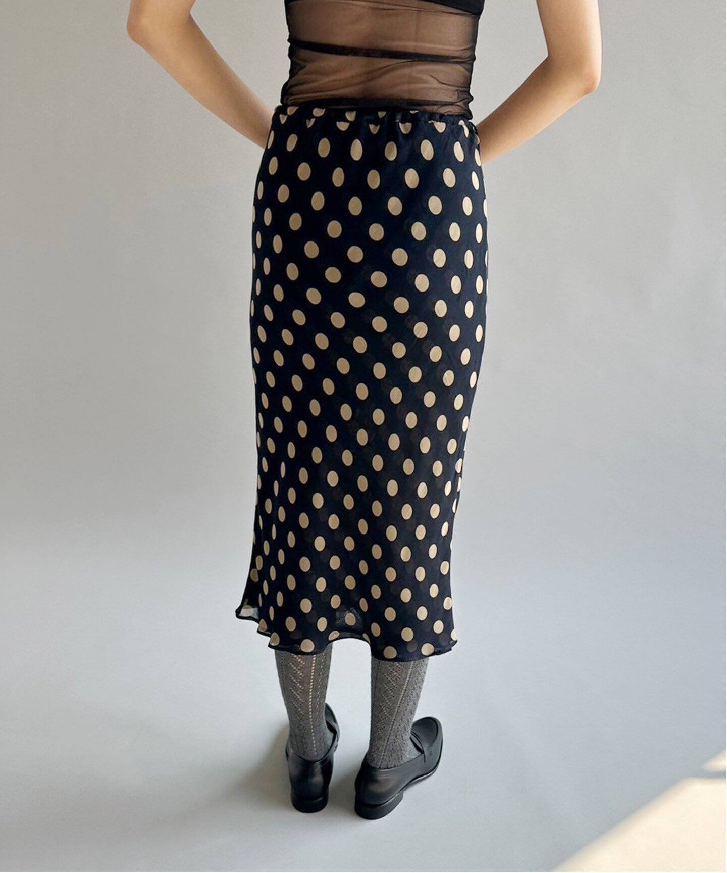キュプラシフォン ポルカドットスカート（ロング・マキシ丈スカート  