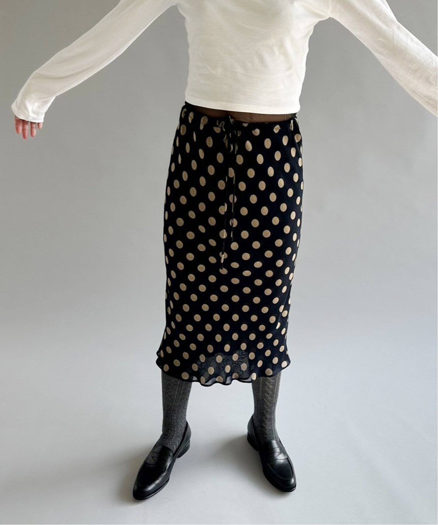 キュプラシフォン ポルカドットスカート（ロング・マキシ丈スカート  