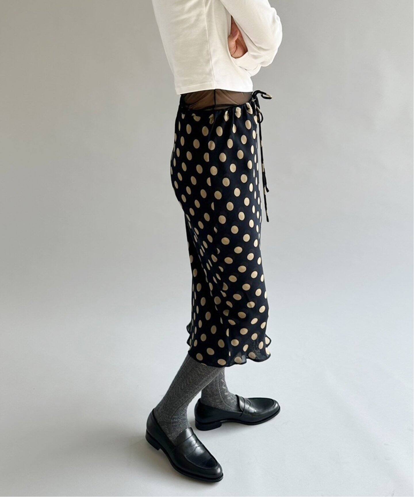 キュプラシフォン ポルカドットスカート（ロング・マキシ丈スカート  