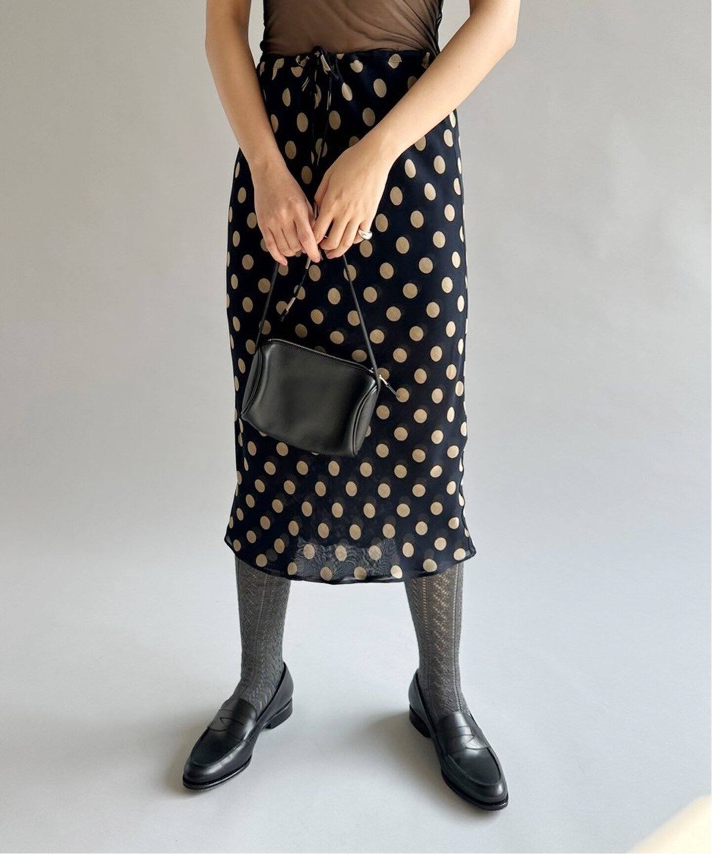 キュプラシフォン ポルカドットスカート（ロング・マキシ丈スカート  