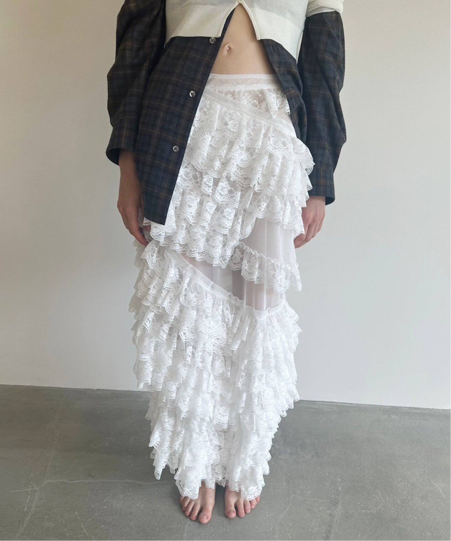 YUHAN WANG/ユハン ワン】lace trimmed maxi skirt（ロング・マキシ丈  