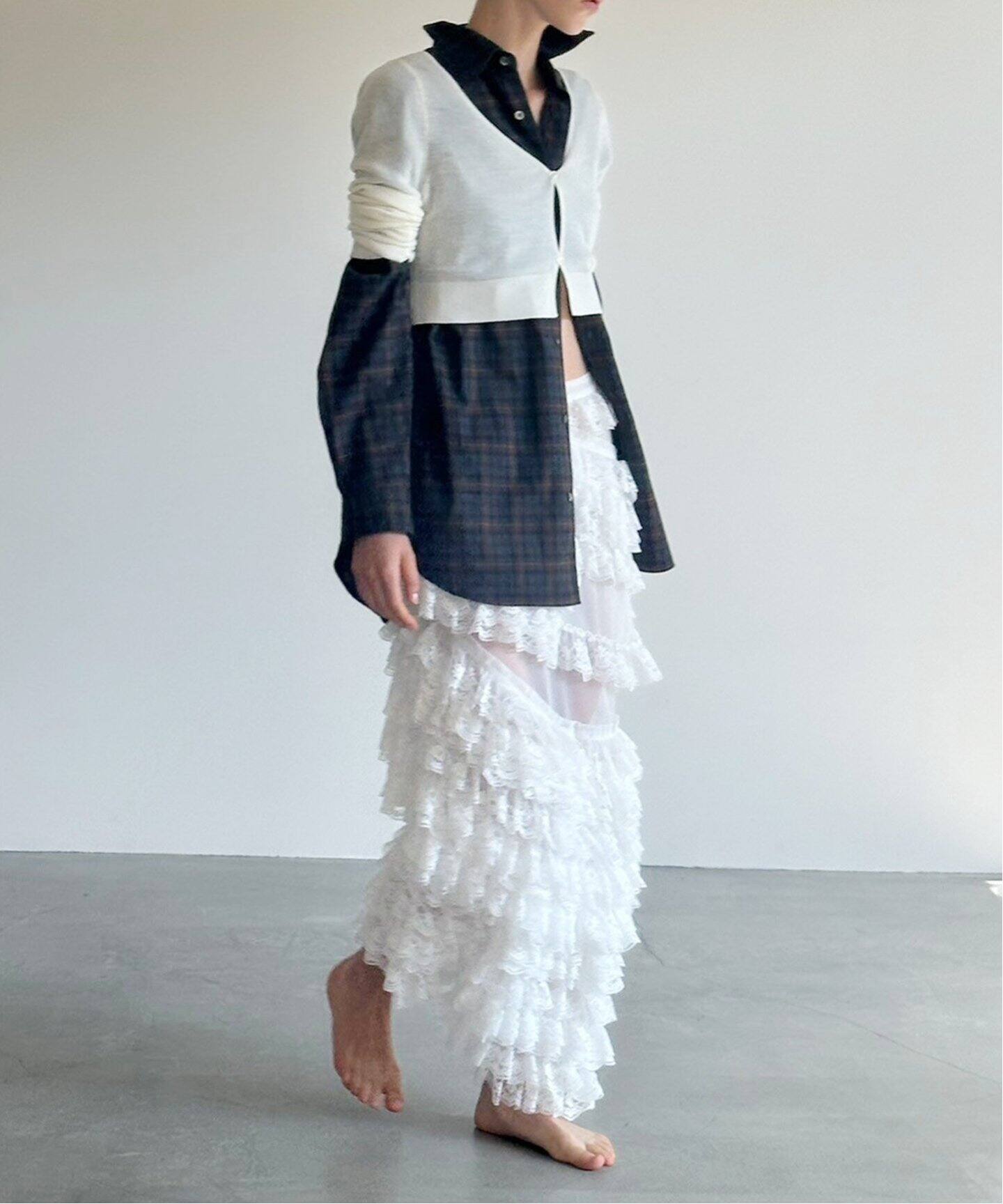 YUHAN WANG/ユハン ワン】lace trimmed maxi skirt（ロング・マキシ丈 