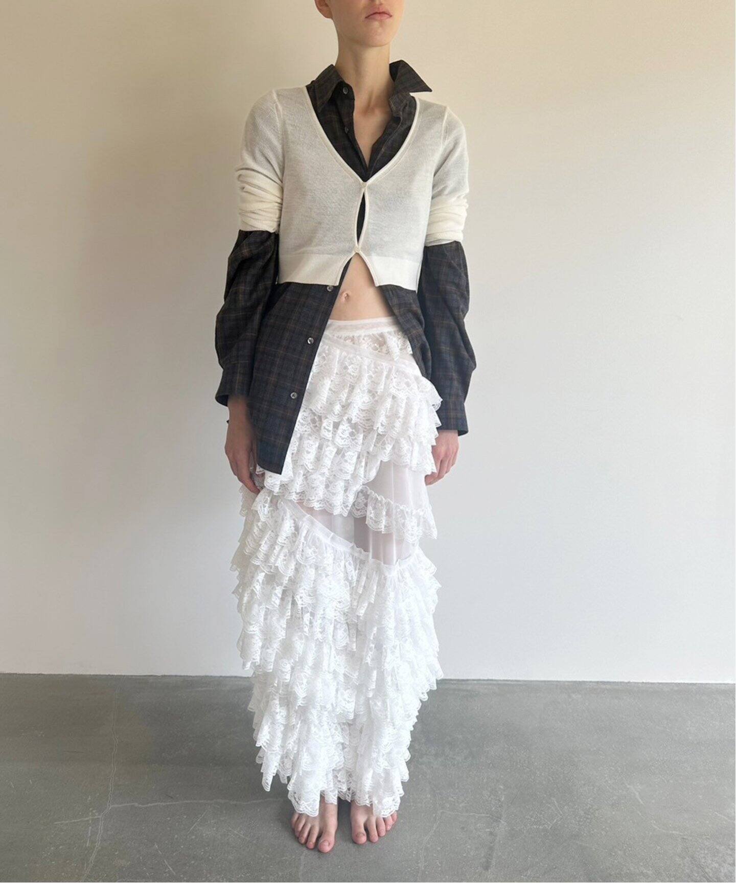 YUHAN WANG/ユハン ワン】lace trimmed maxi skirt（ロング・マキシ丈  