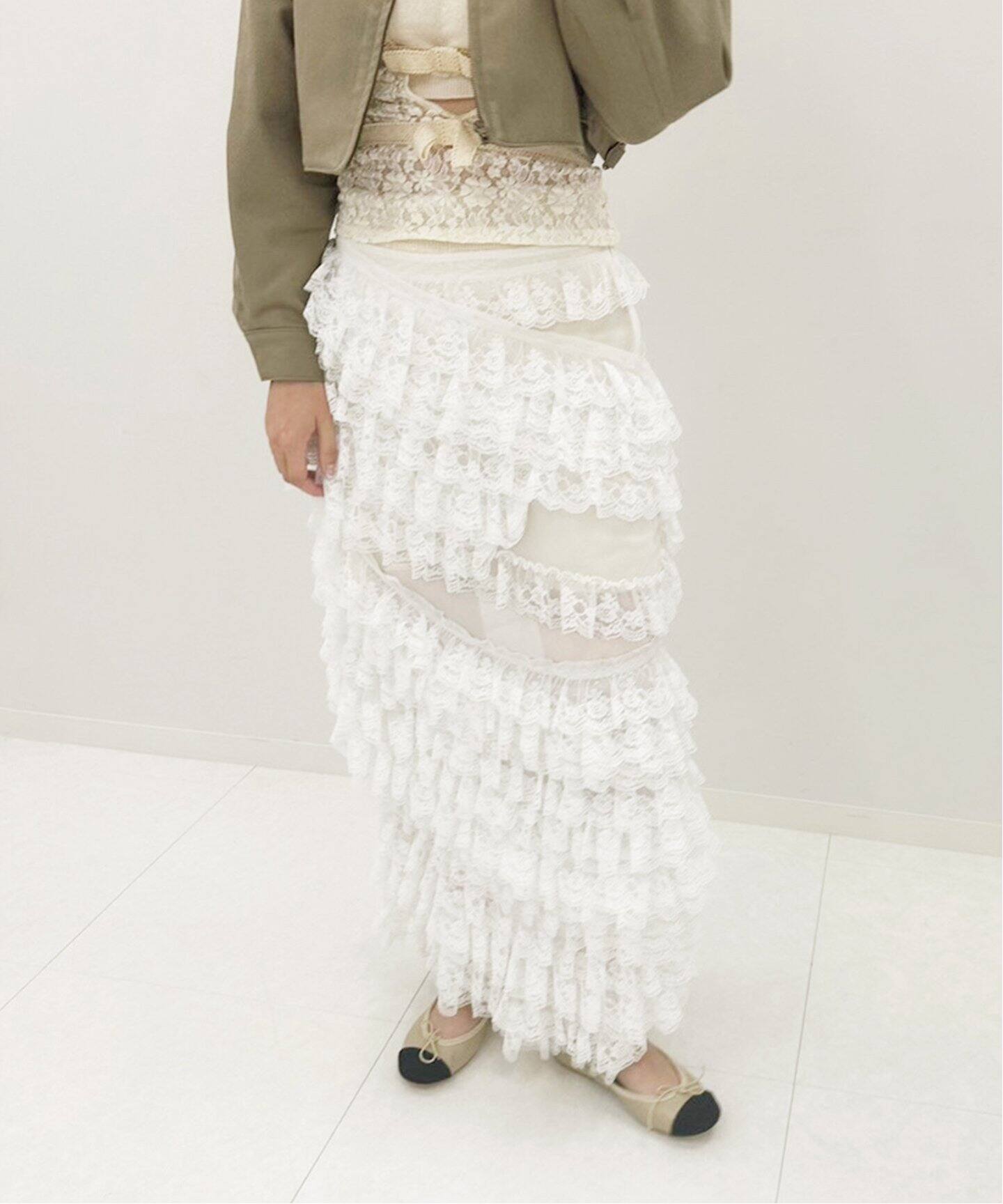 YUHAN WANG/ユハン ワン】lace trimmed maxi skirt（ロング・マキシ丈  