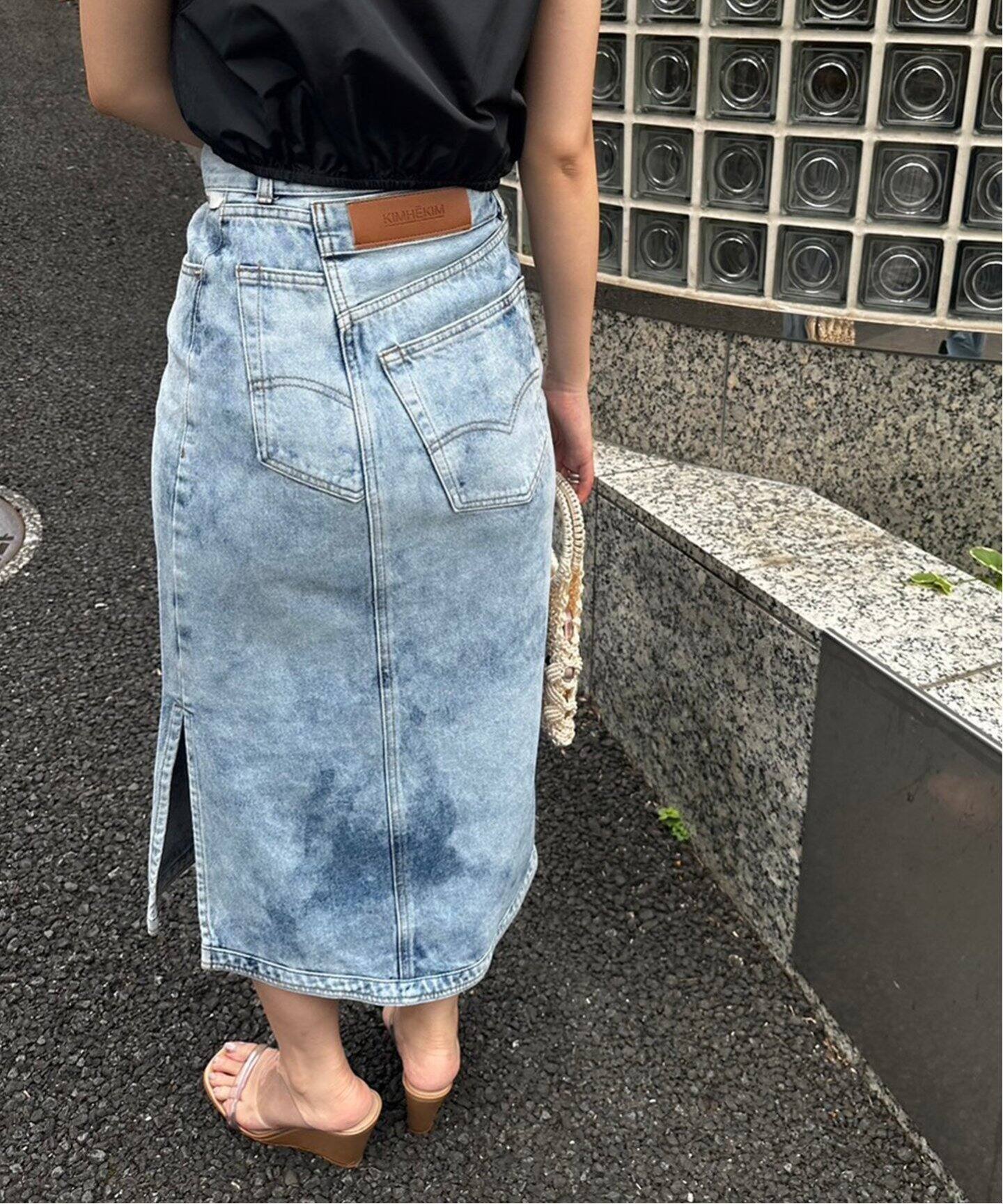 kimhekim デニムロングスカート ブラックキムへキムデニムスカート-鬼 