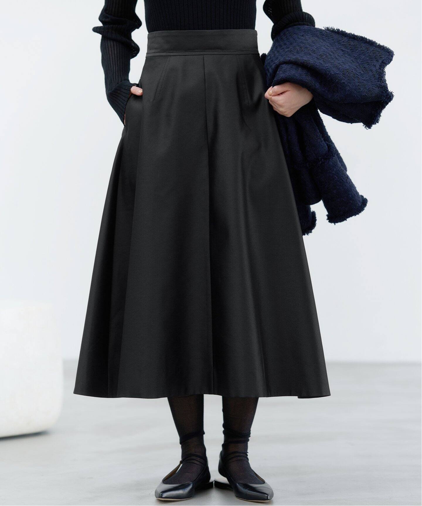 ＆NAVYポリエステルシルクフレアスカート（ロング・マキシ丈スカート 