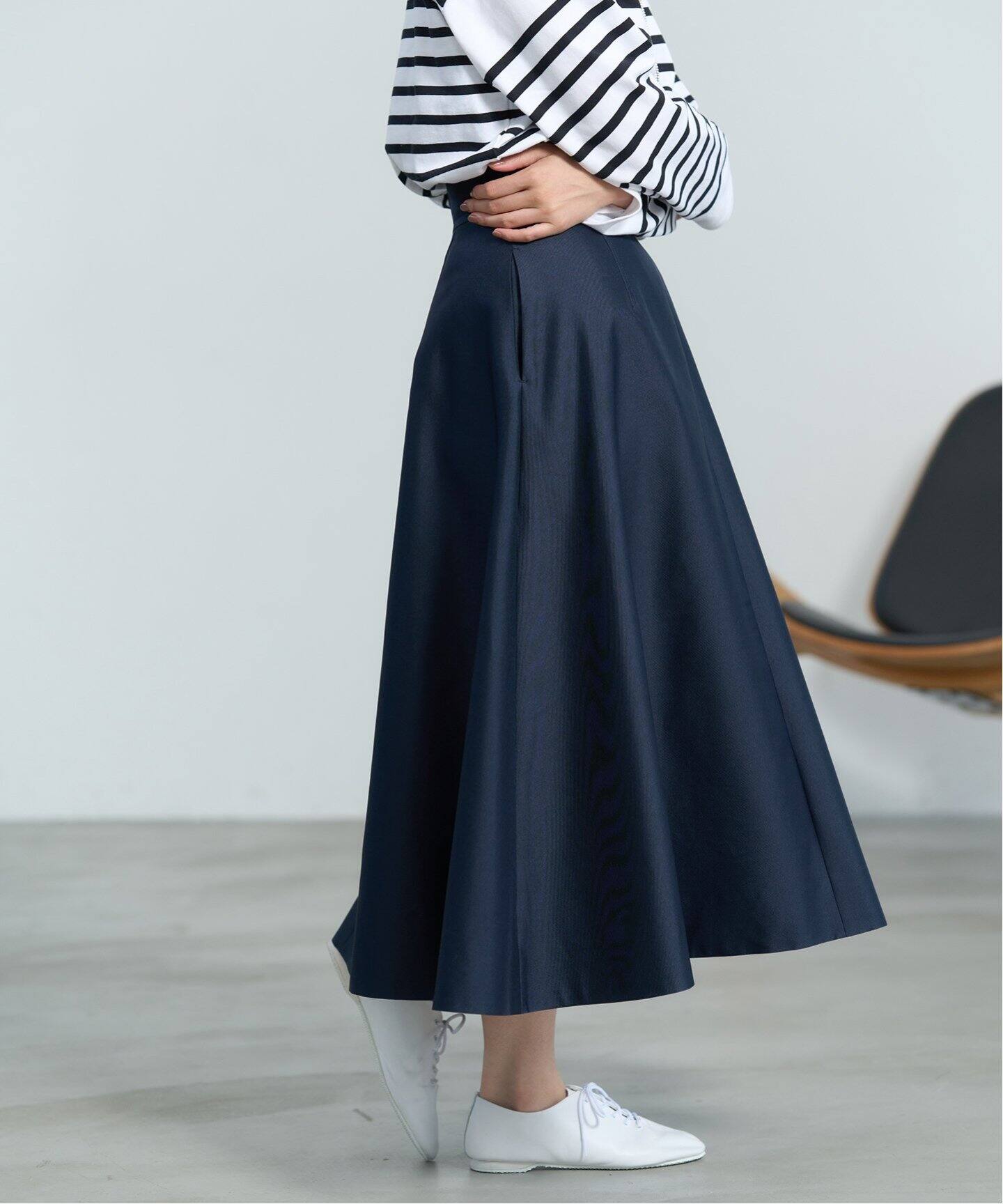 ＆NAVYポリエステルシルクフレアスカート（ロング・マキシ丈スカート  
