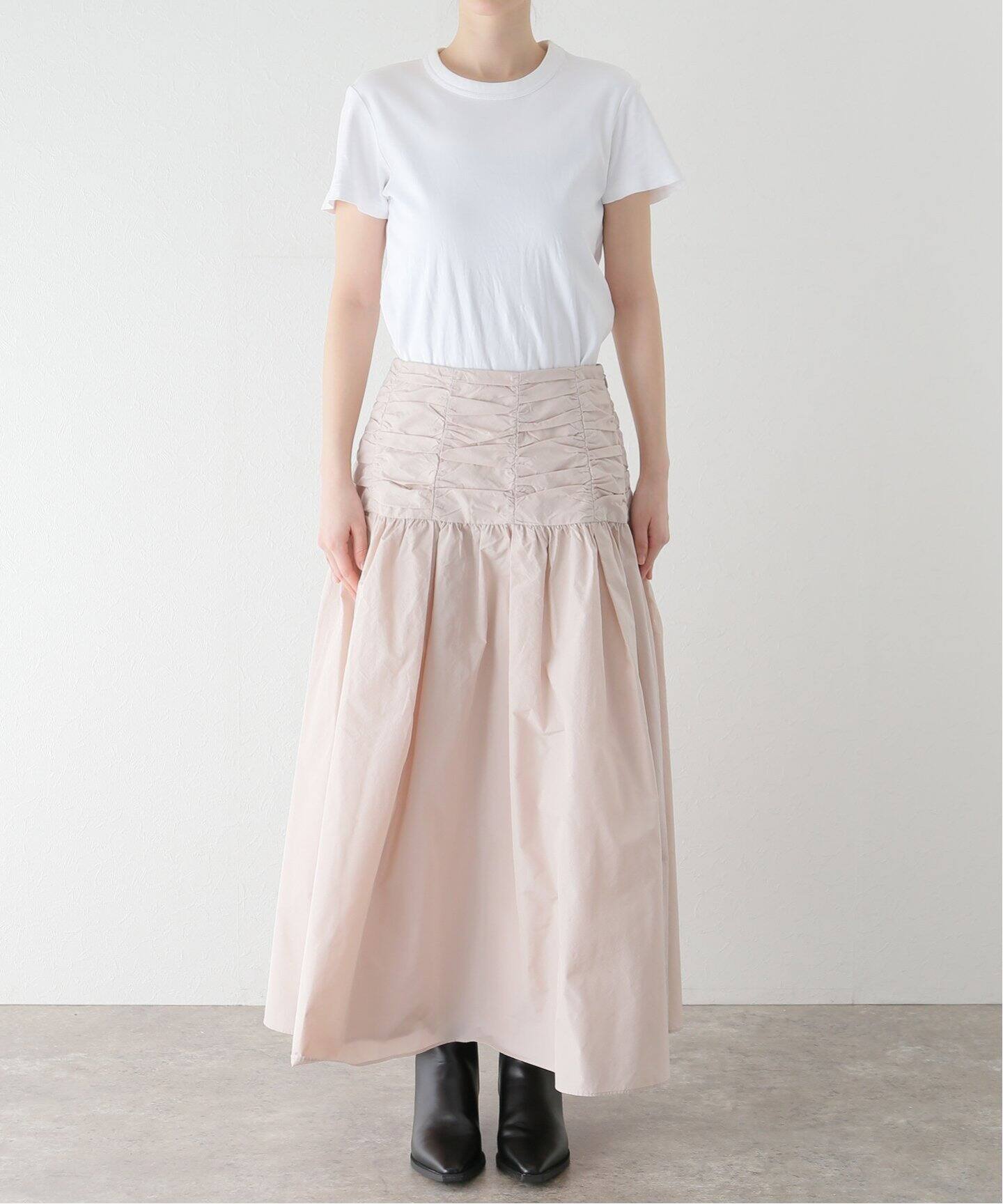 LIMONTAギャザーデザインタフタスカート（ロング・マキシ丈スカート  