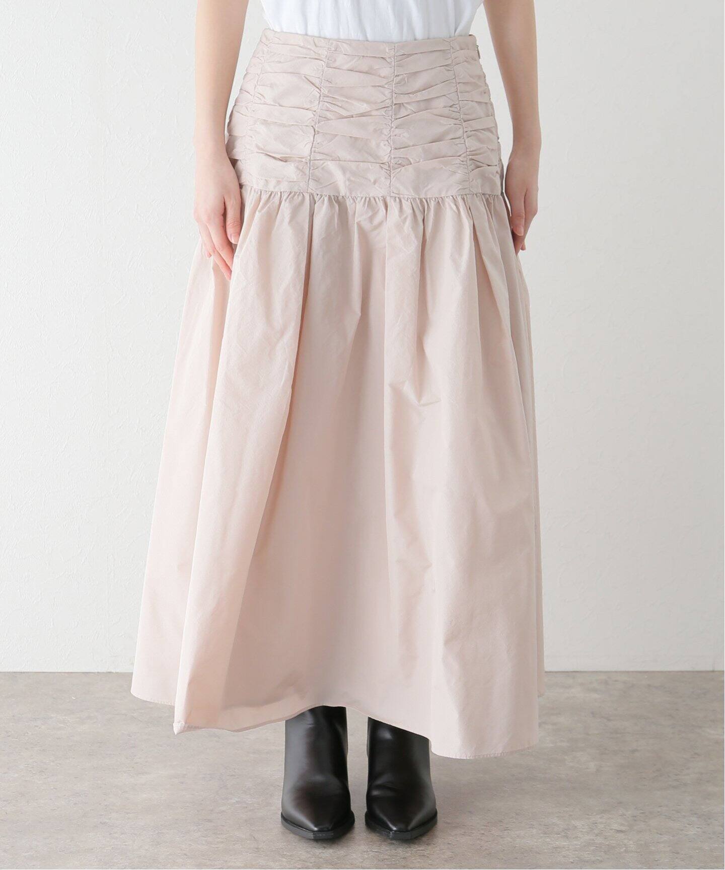LIMONTAギャザーデザインタフタスカート（ロング・マキシ丈スカート  