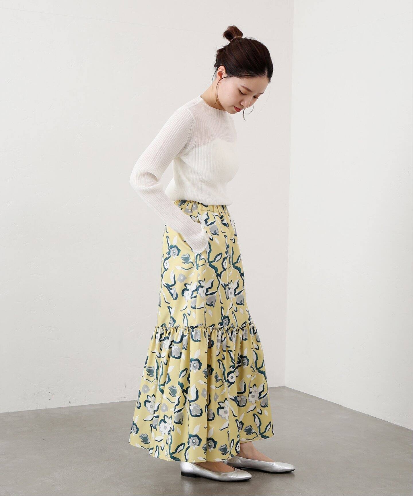 IENA リーフフラワーティアードスカート38 