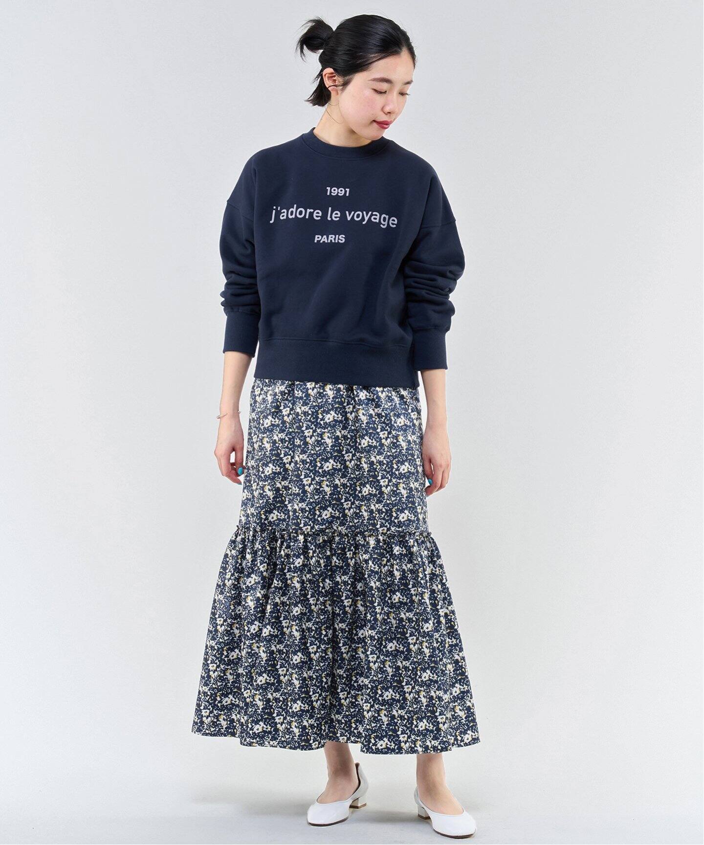 モチーフフラワー ティアードスカート（ロング・マキシ丈スカート  